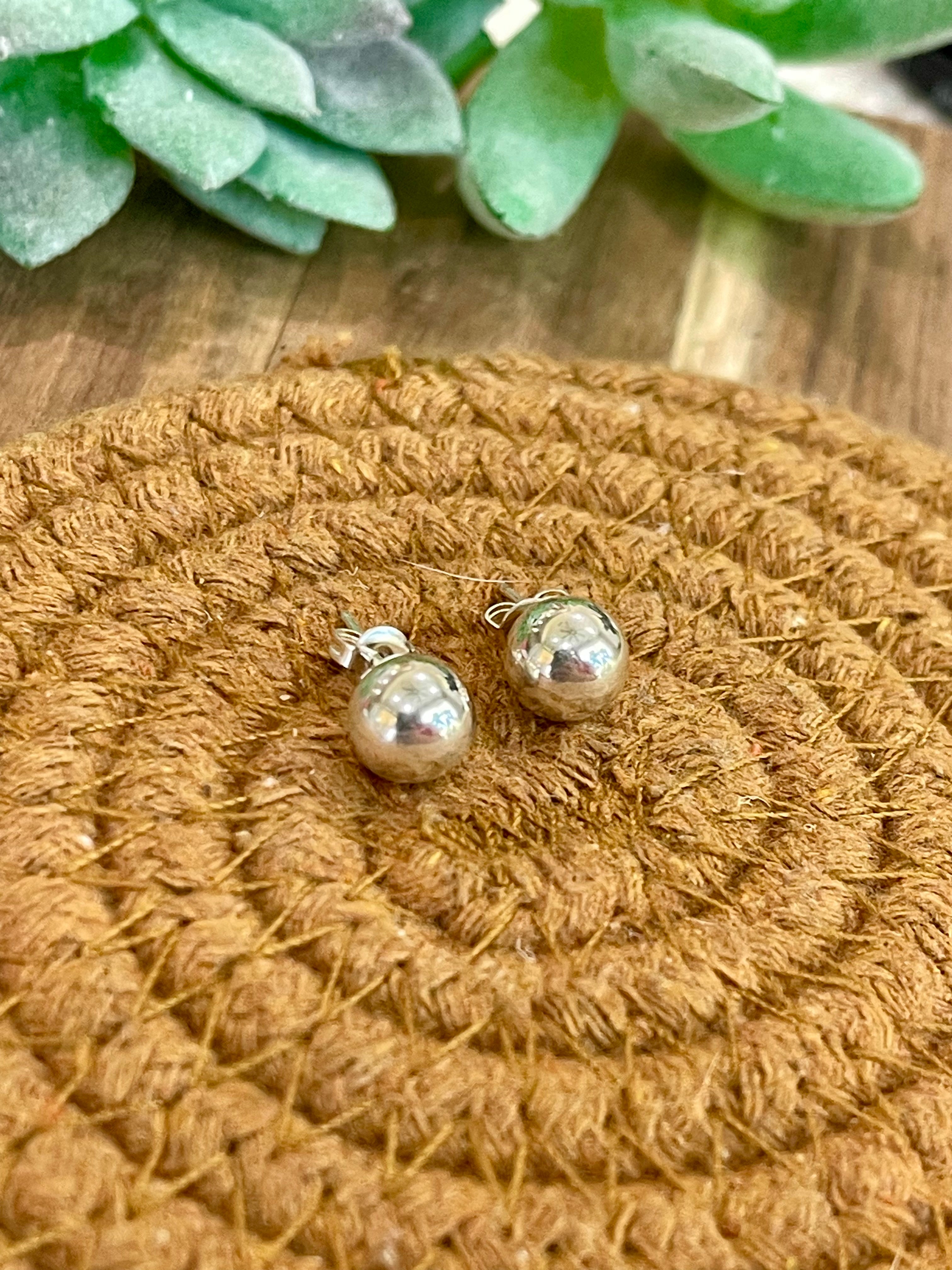 Handmade In Mexico Sterling Silver, Ball Stud Earrings