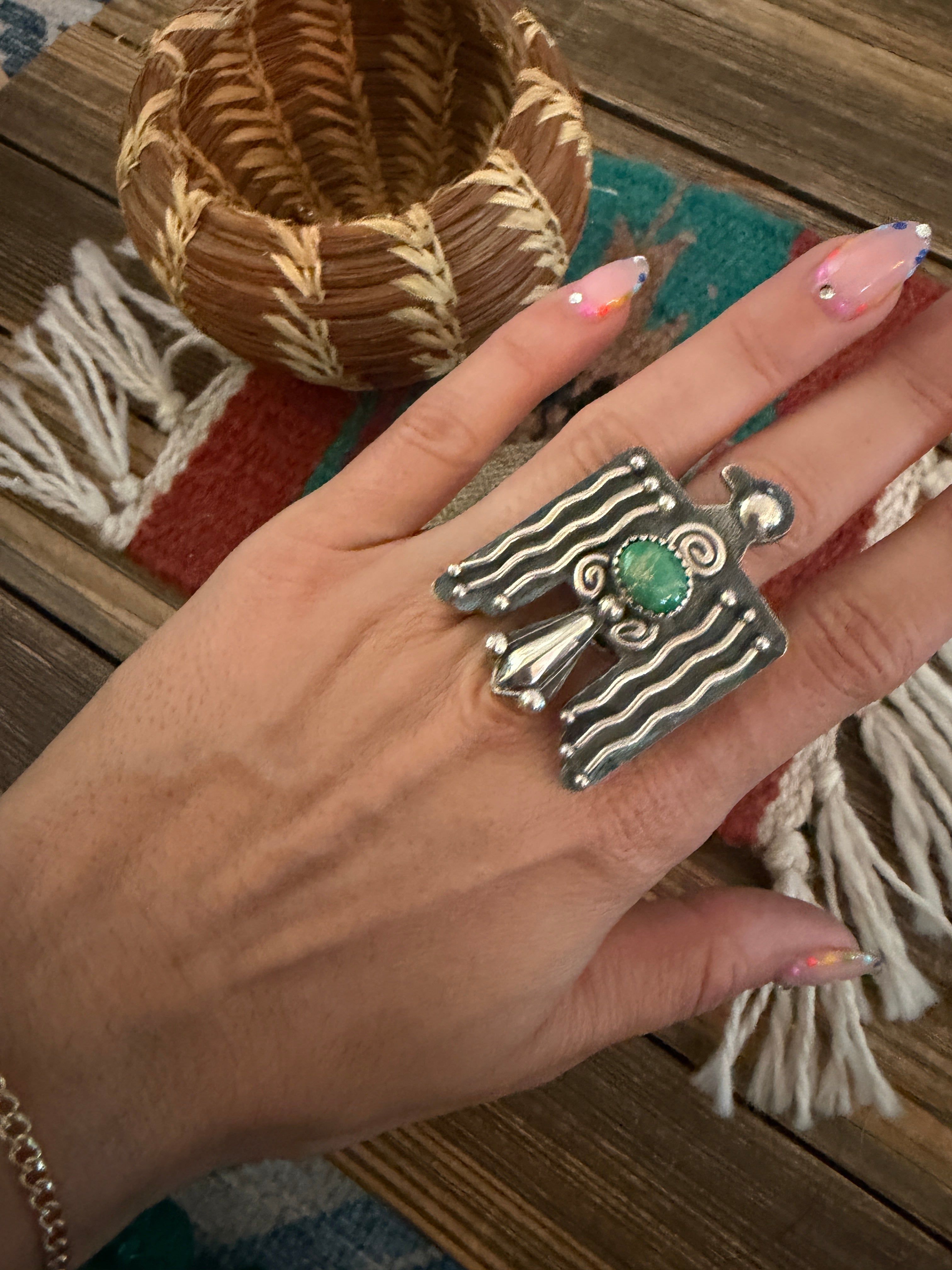 Handcraftedt Sterling Silver Thunderbird Adjustable Ring