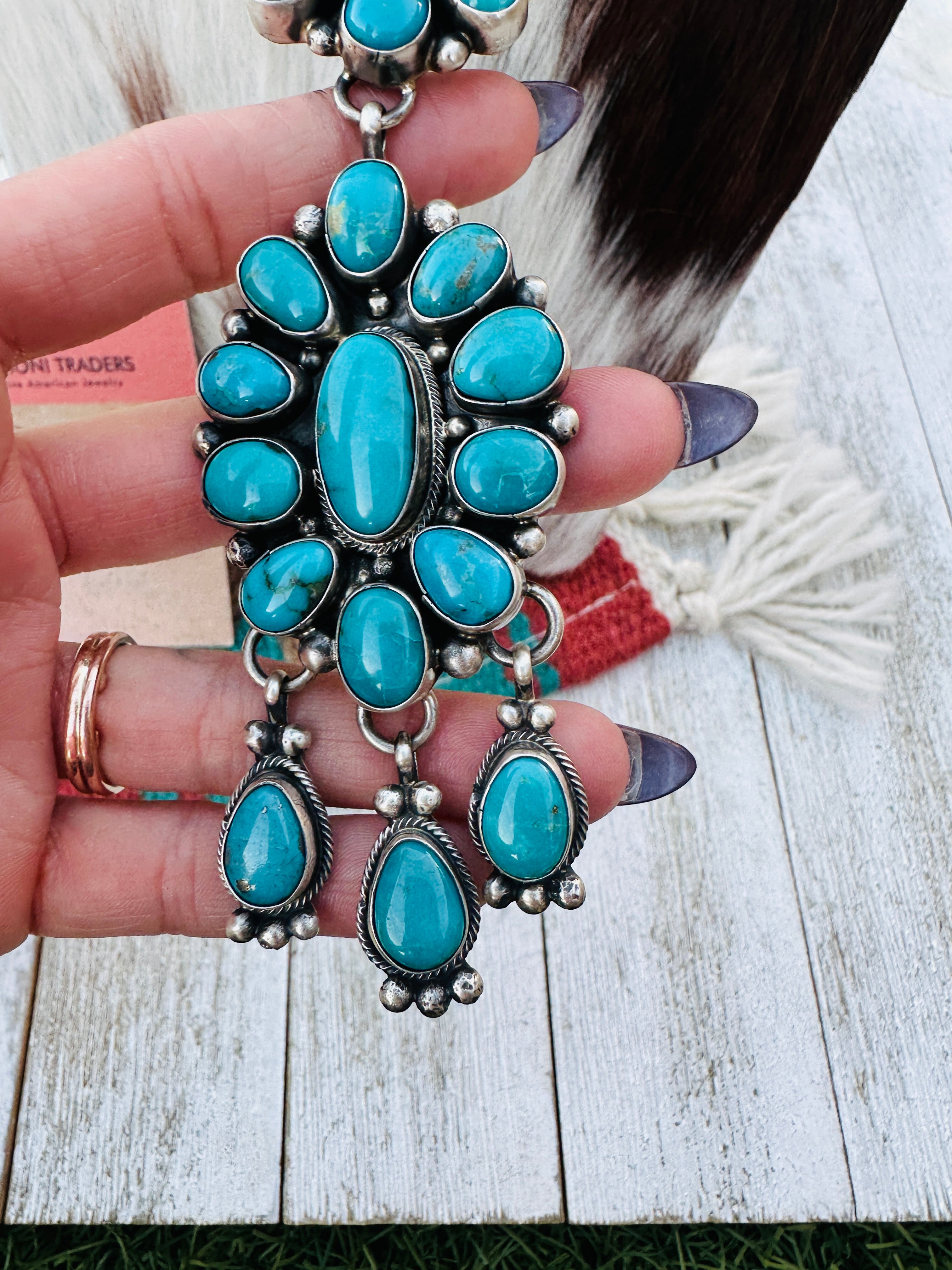 Handcrafted Kingman Turquoise & Sterling Silver Necklace and Earring Set