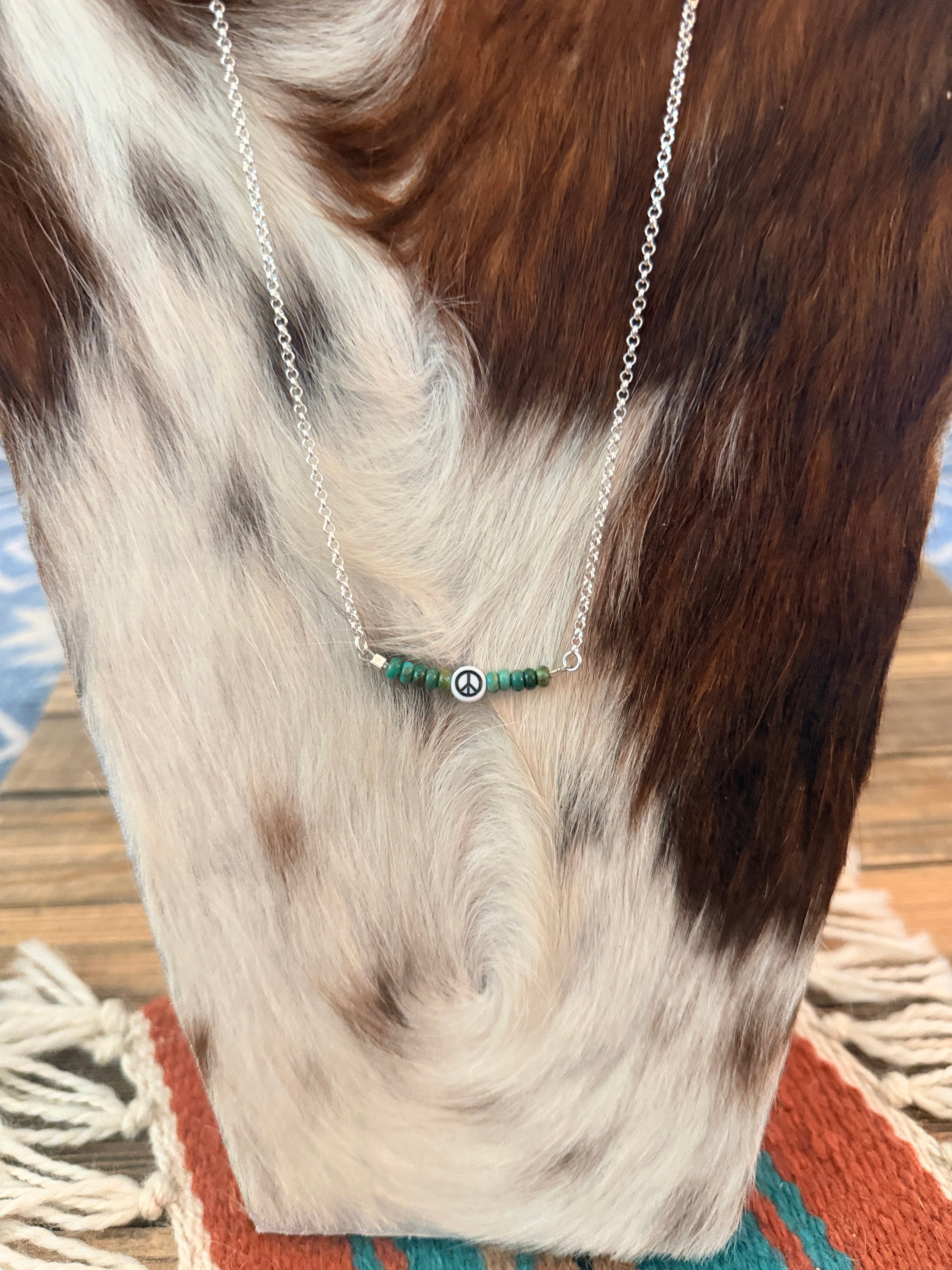 Handmade Sterling Silver & Turquoise Beaded Peace Necklace
