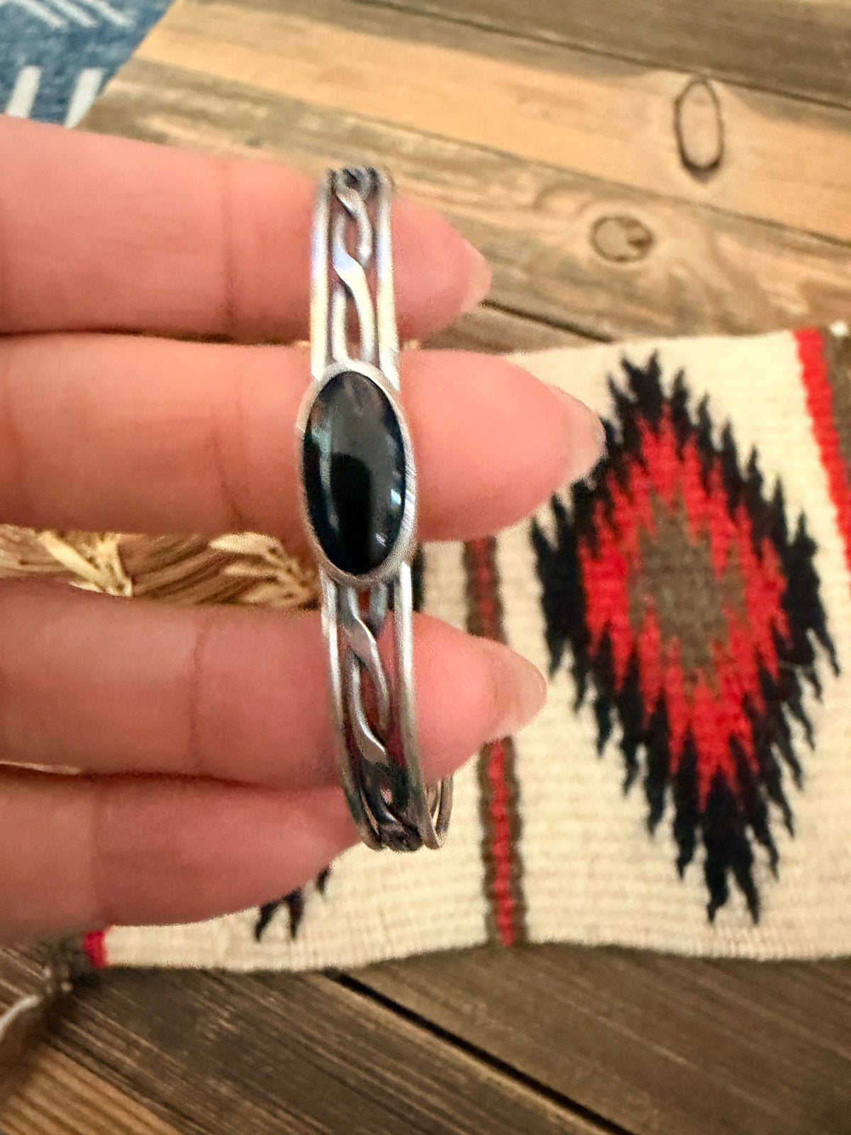 Handcrafted Black Onyx & Sterling Silver Cuff Bracelet