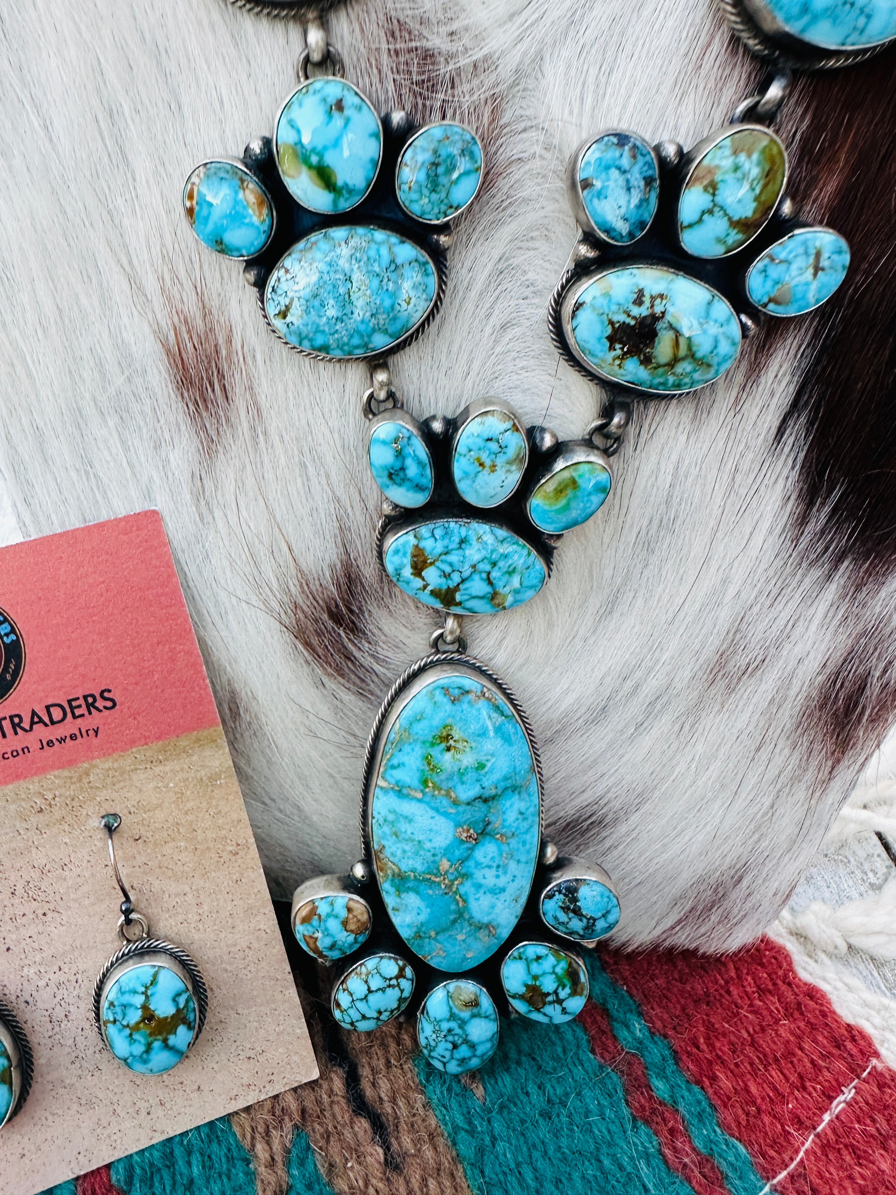 Handcrafted Kingman Web Turquoise & Sterling Silver Necklace and Earring Set