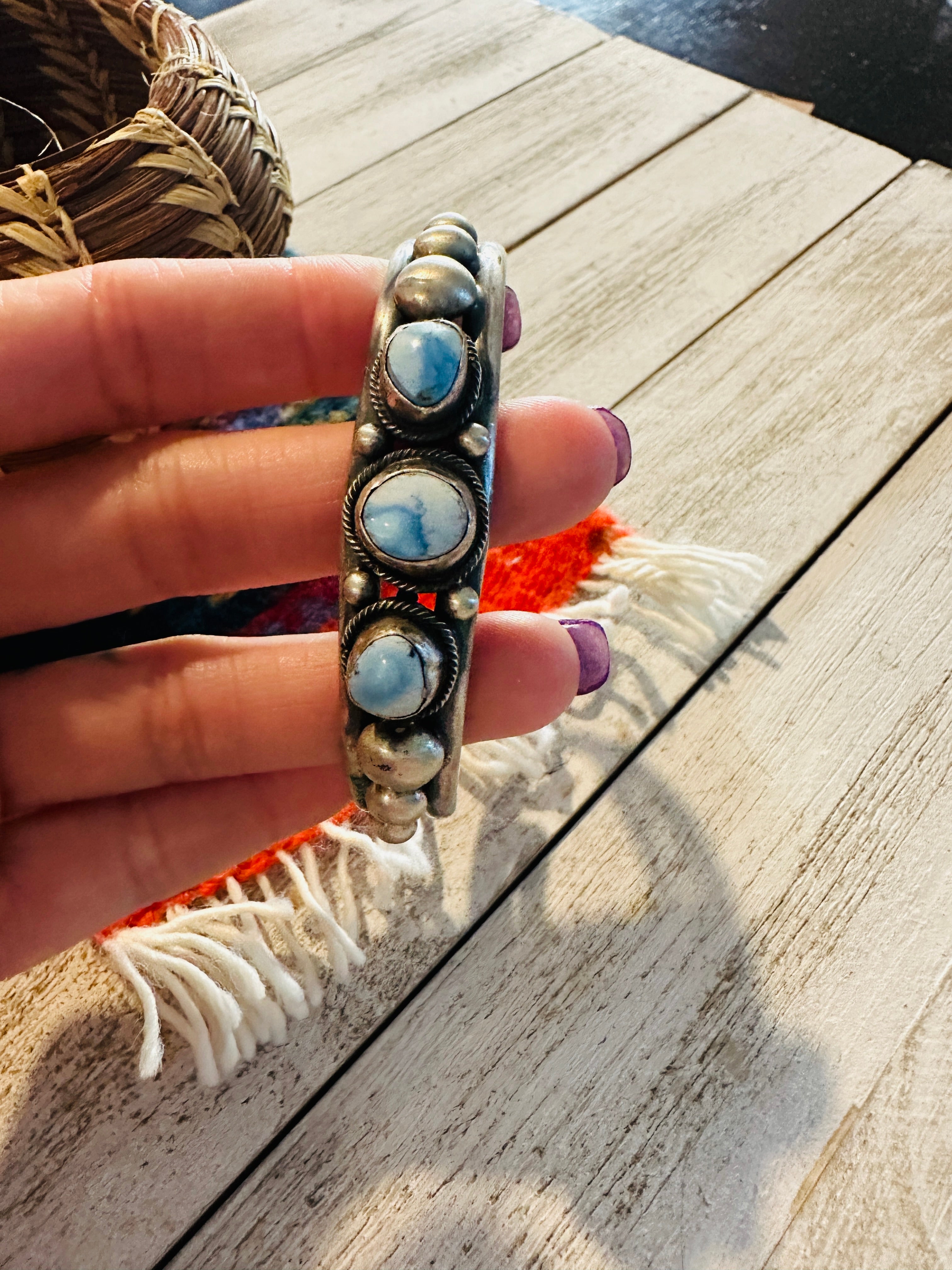 Handcrafted Golden Hills Turquoise & Sterling Silver Cuff Bracelet /