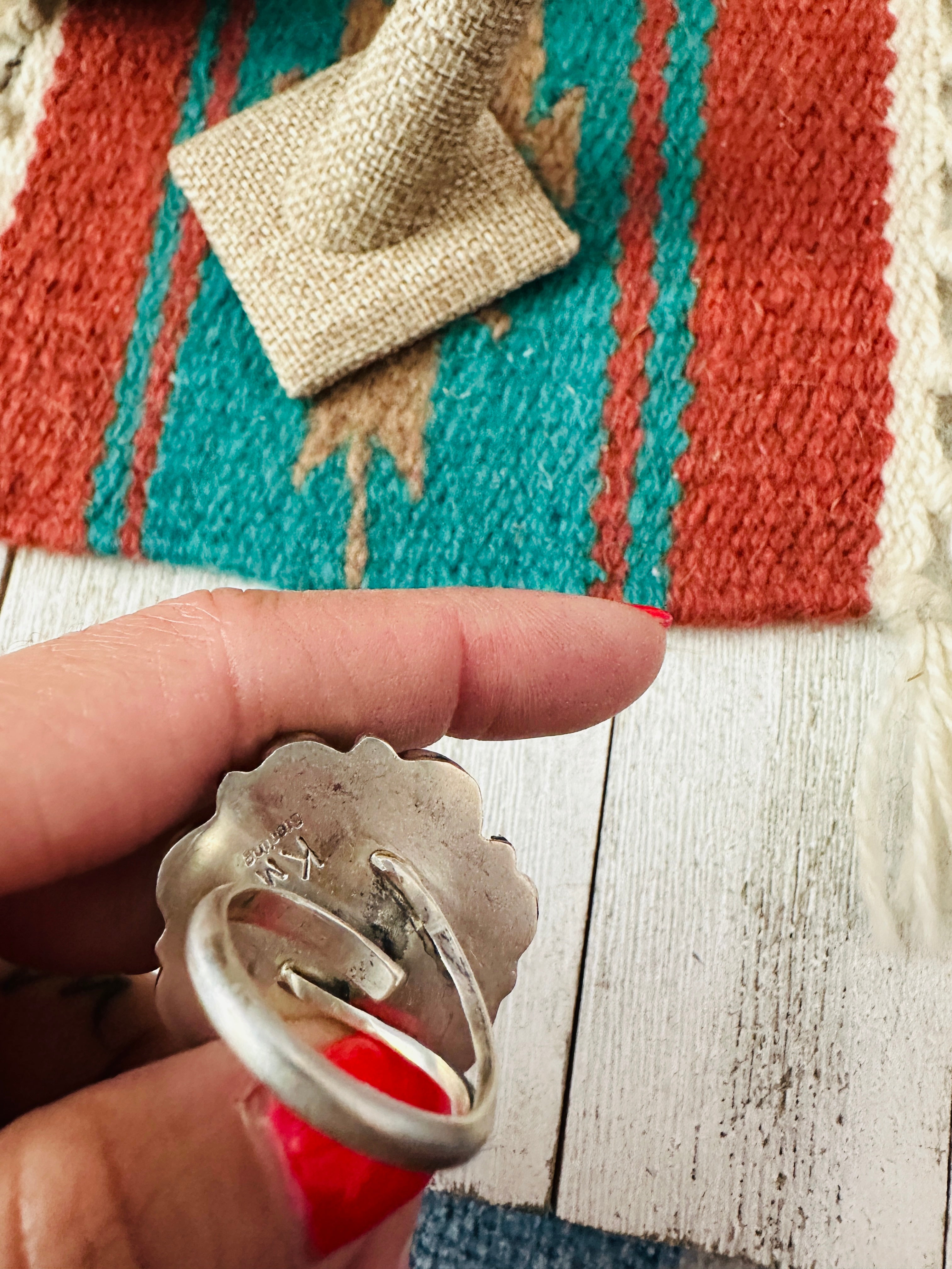 Handcrafted Turquoise & Sterling Silver Cluster Adjustable Ring