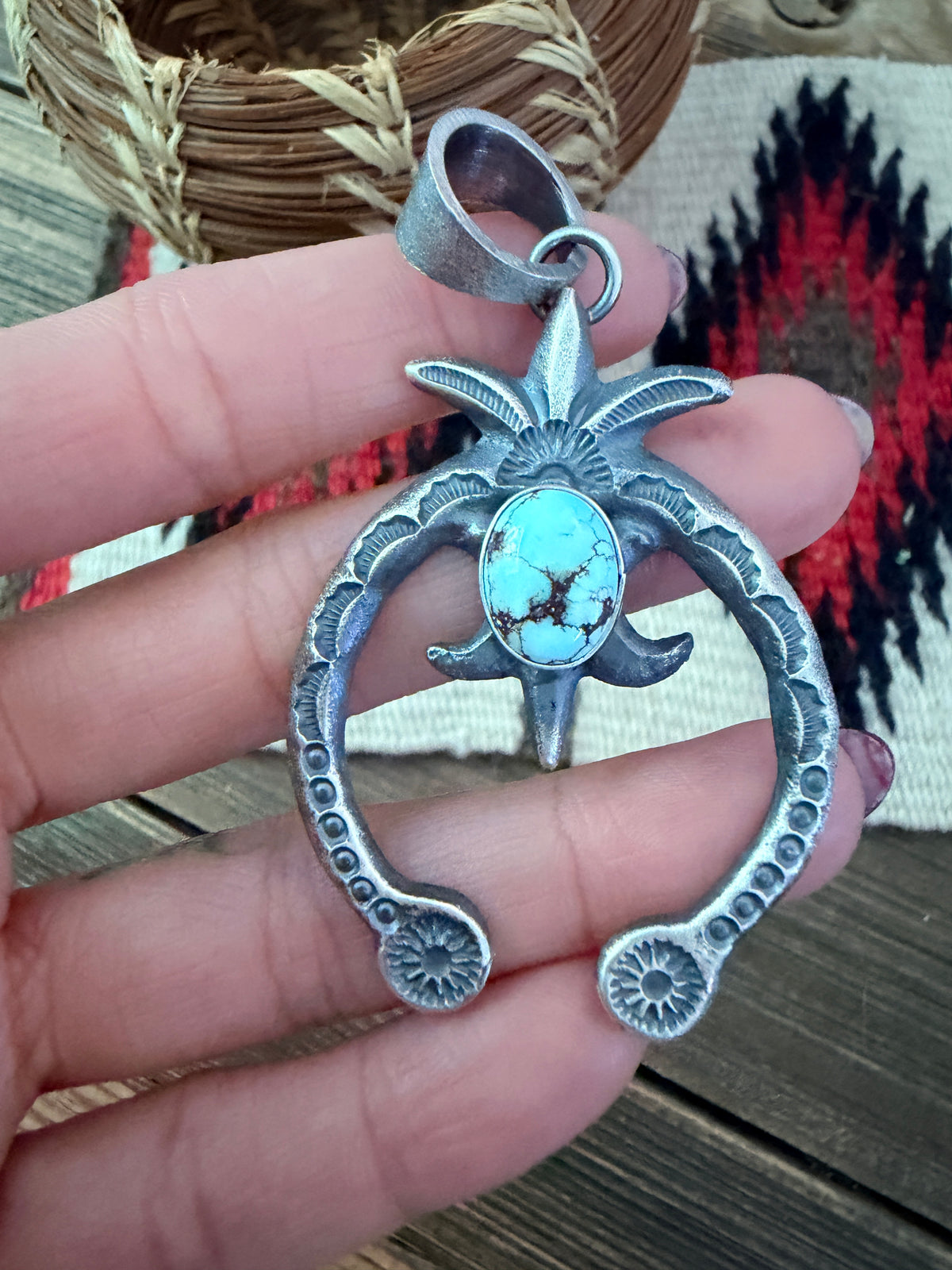 Handcrafted Sterling Silver & Golden Hills Turquoise Naja Pendant by Kevin Billah