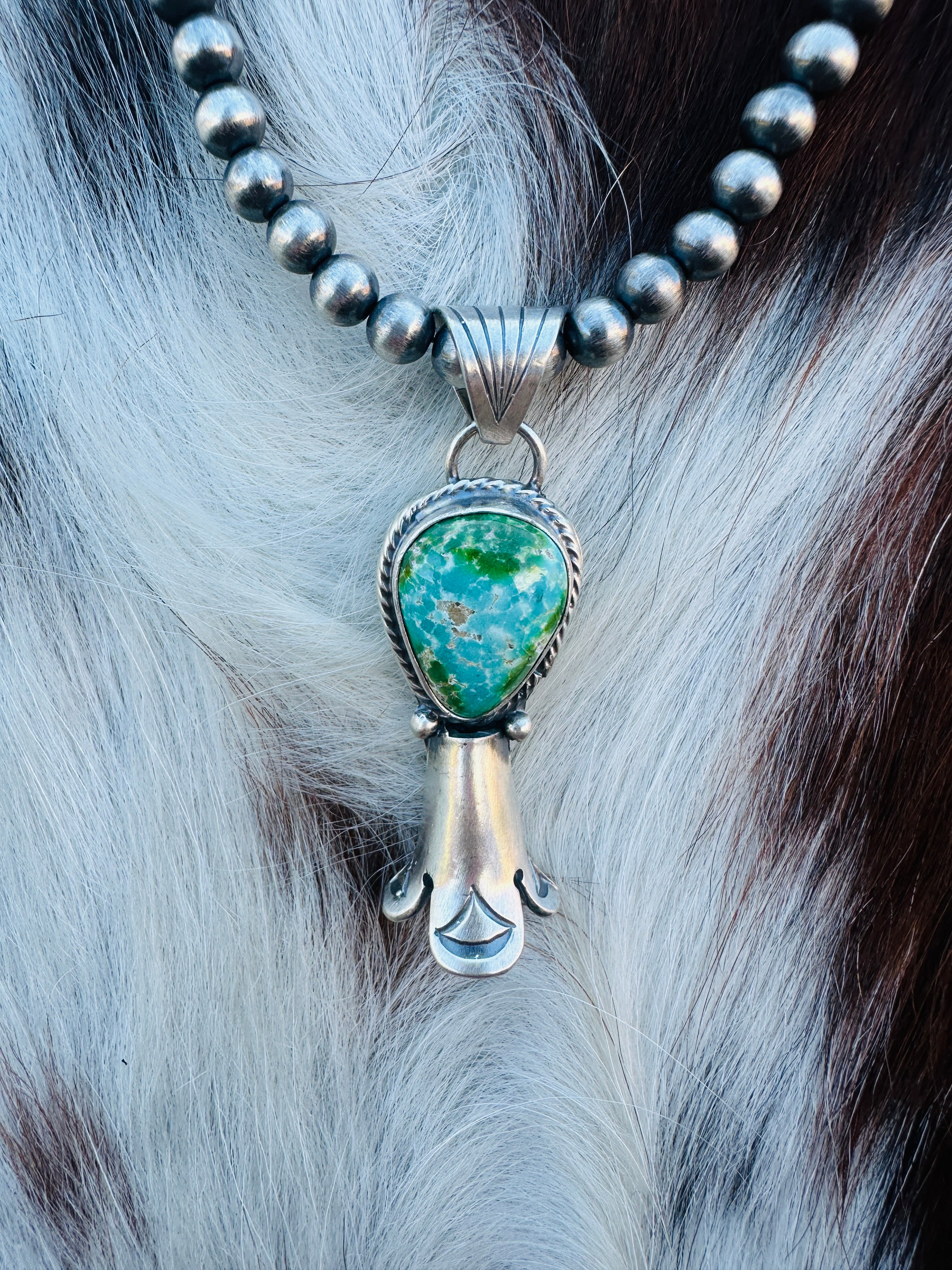 Handcrafted Turquoise & Sterling Silver Beaded Blossom Necklace