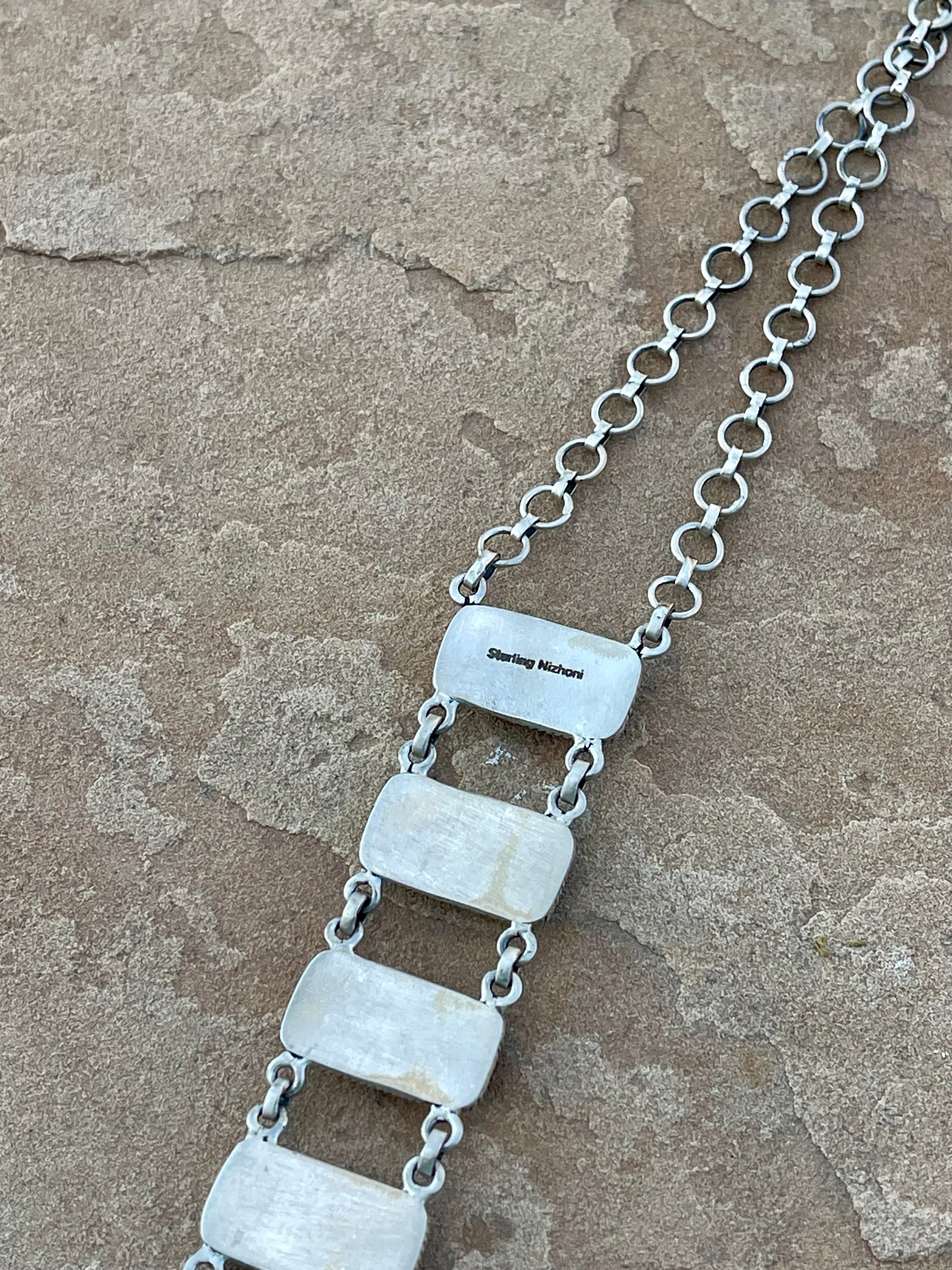 Handmade Sterling Silver, Multi Stone & Turquoise Drop Necklace