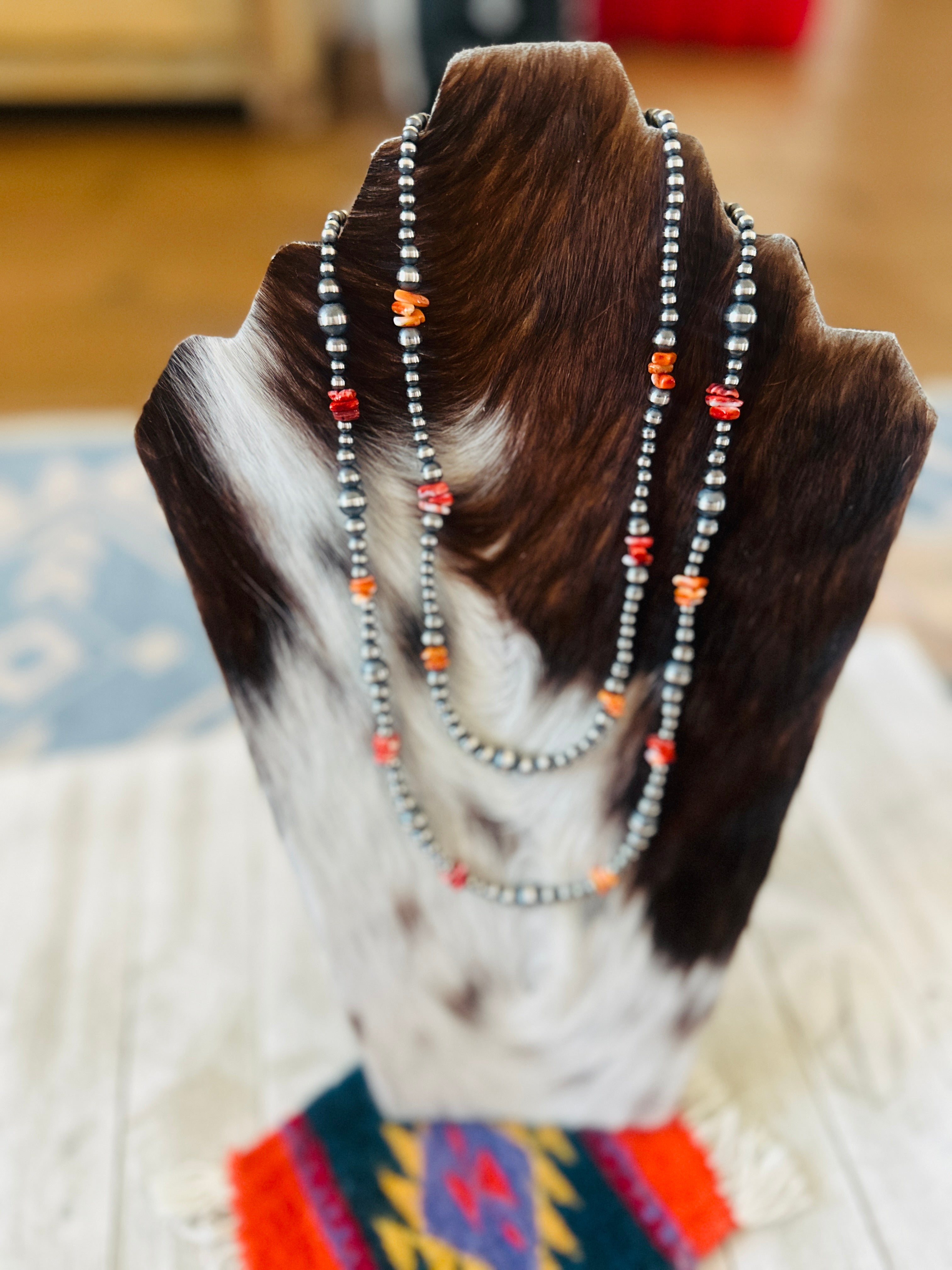 Handcrafted Sterling Silver & Spiny Oyster Beaded Necklace