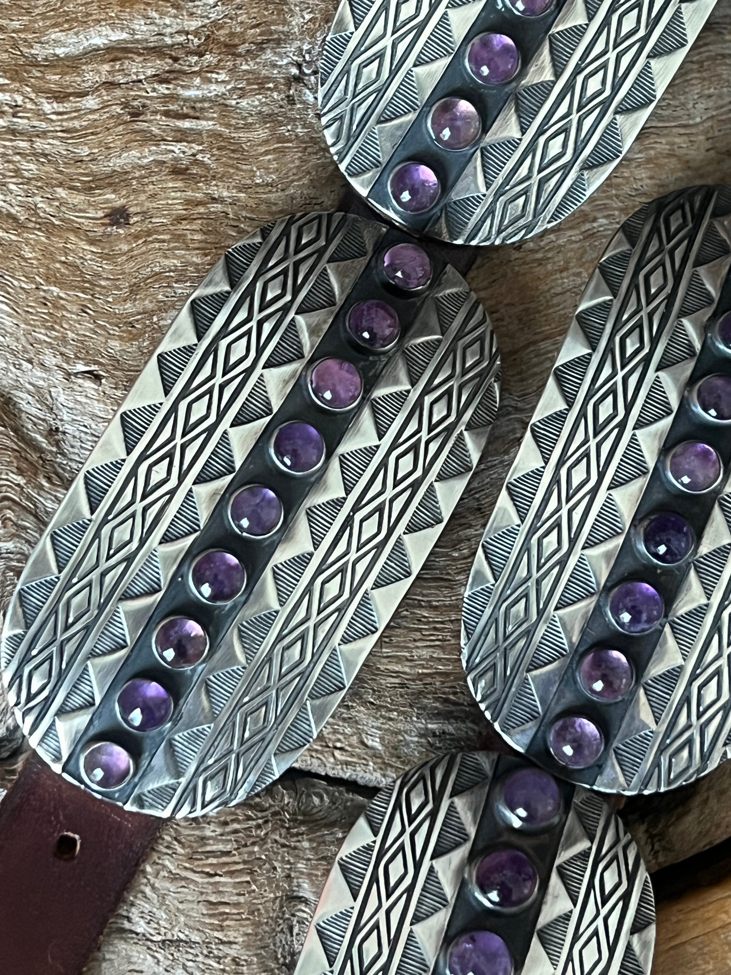 Stunning Old Pawn Handcrafted Sterling Silver and Amethyst Concho Belt by Seth Brown, Taos