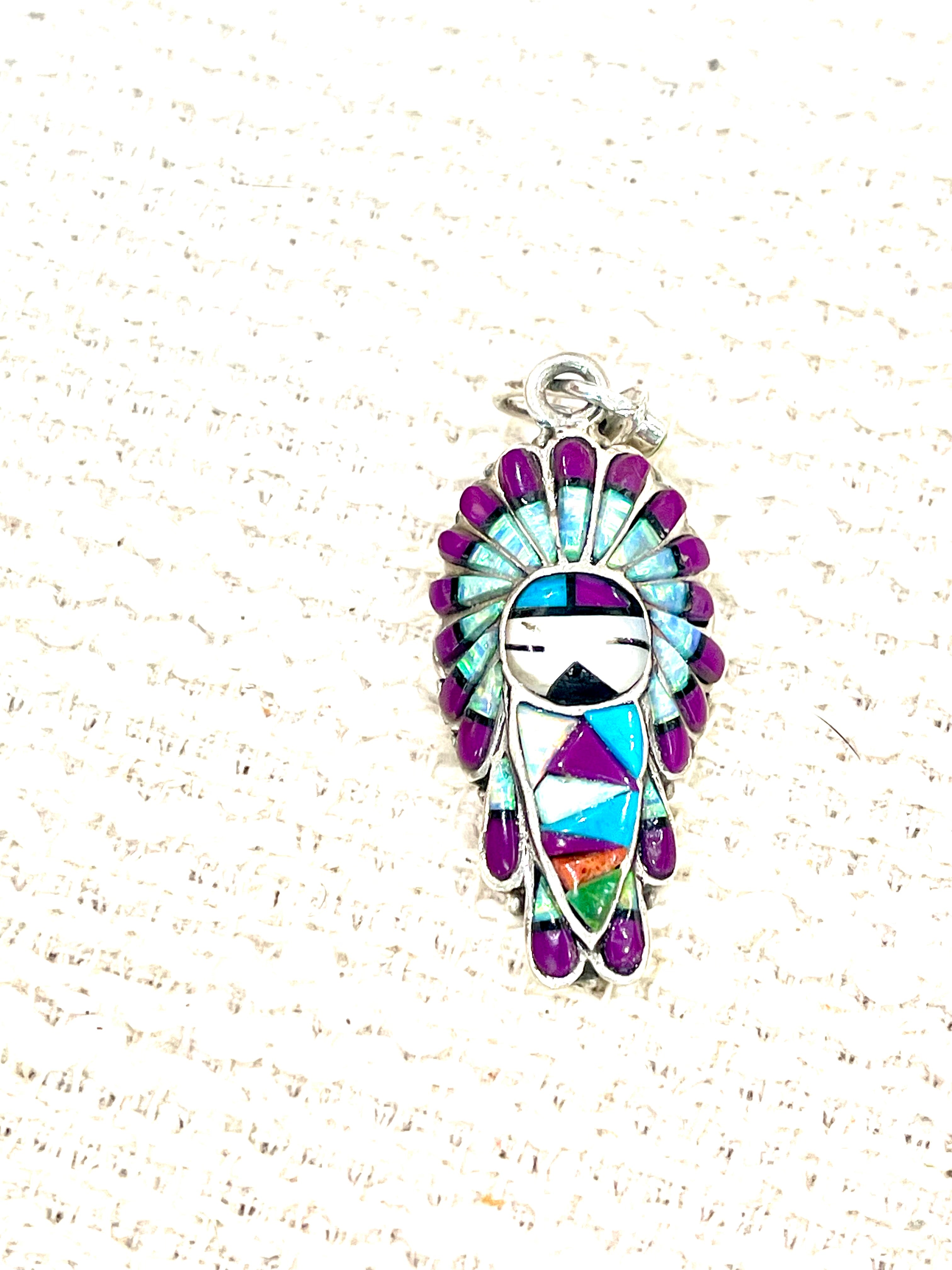 Gorgeous Handmade Sterling Silver & Multistone Kachina Pendant