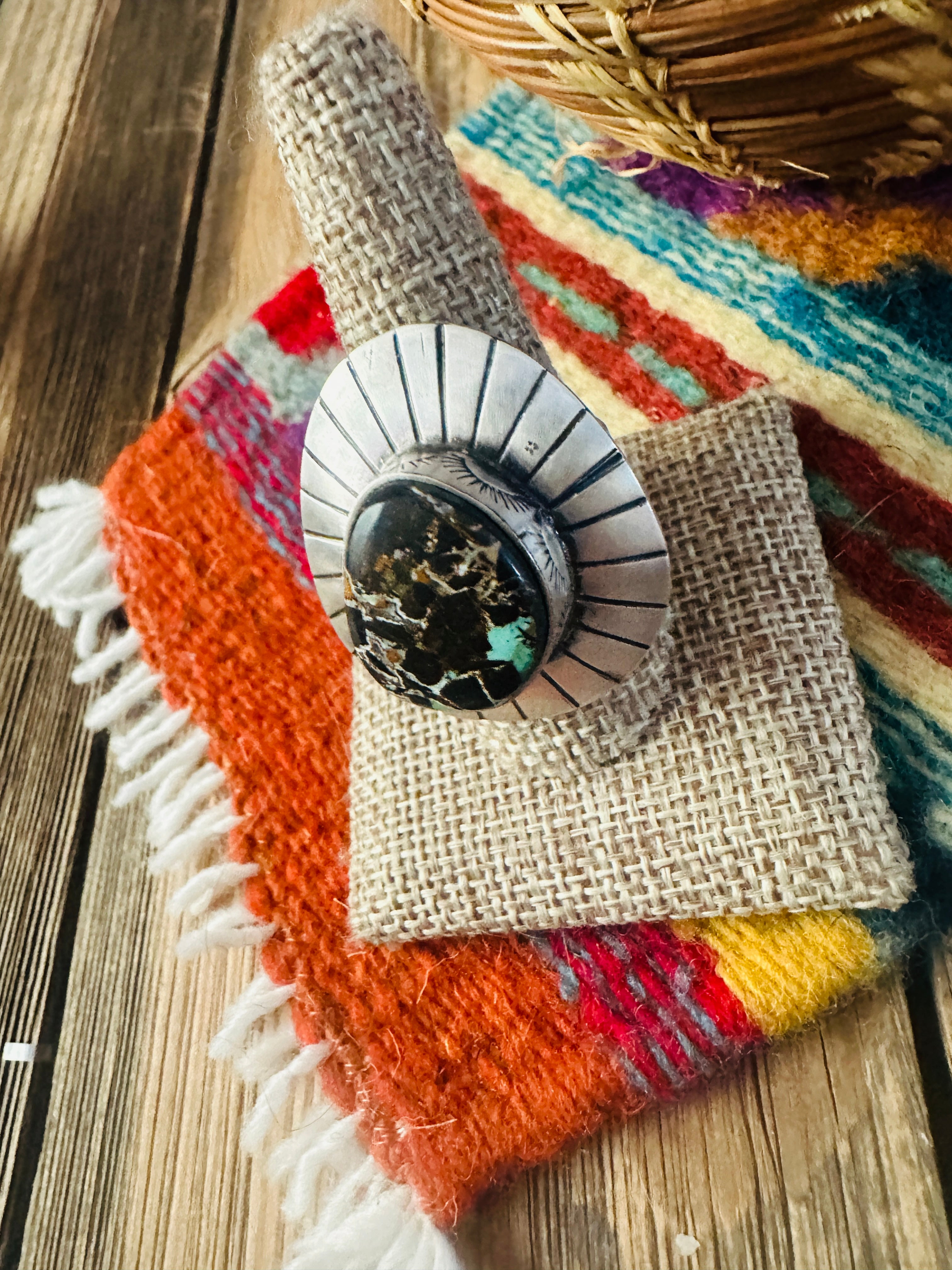 Handcrafted Blackjack Turquoise & Sterling Silver Ring Size 9.5 by Jamison Hoskie