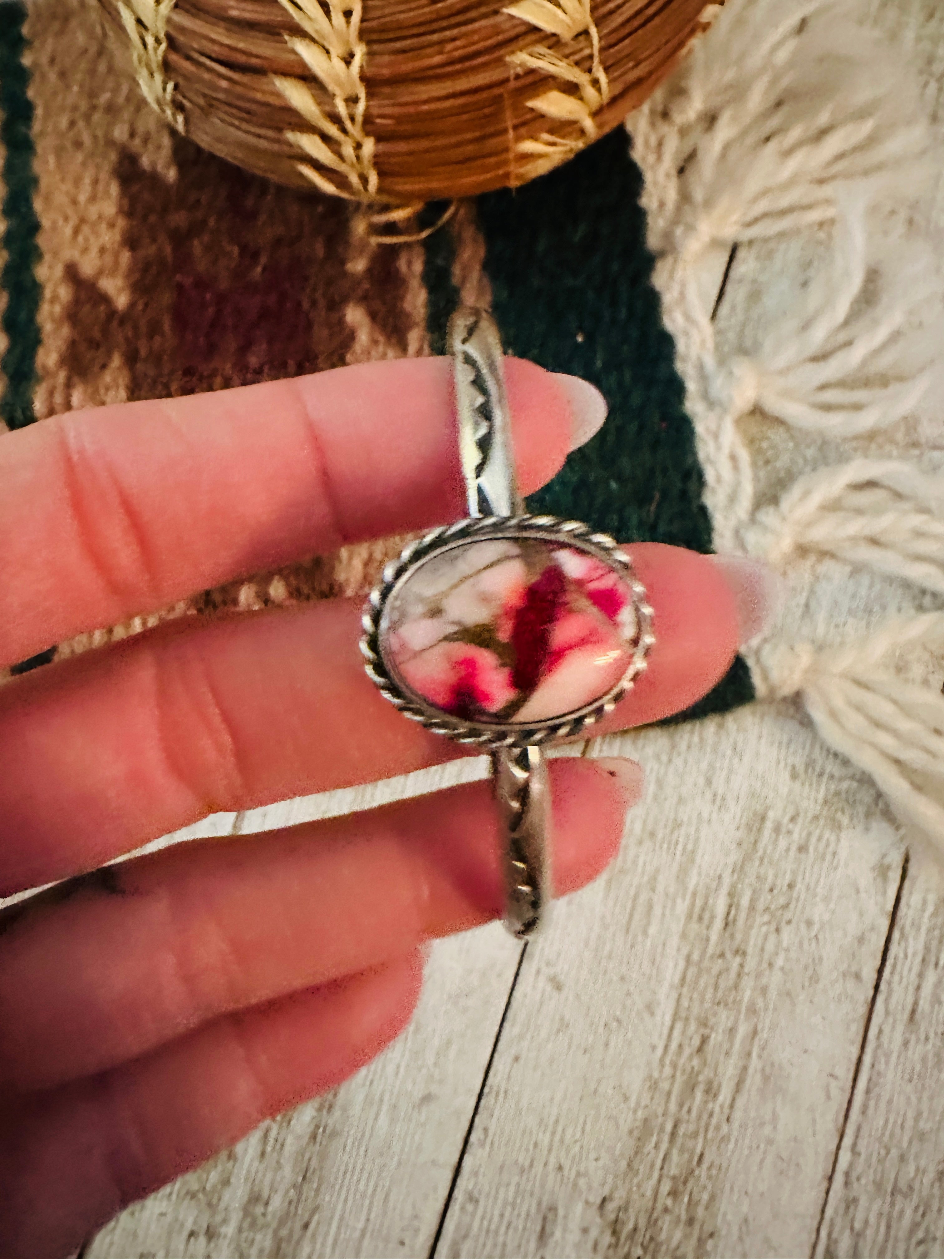 Handcrafted Sterling Silver & Rose Dahlia Cuff Bracelet