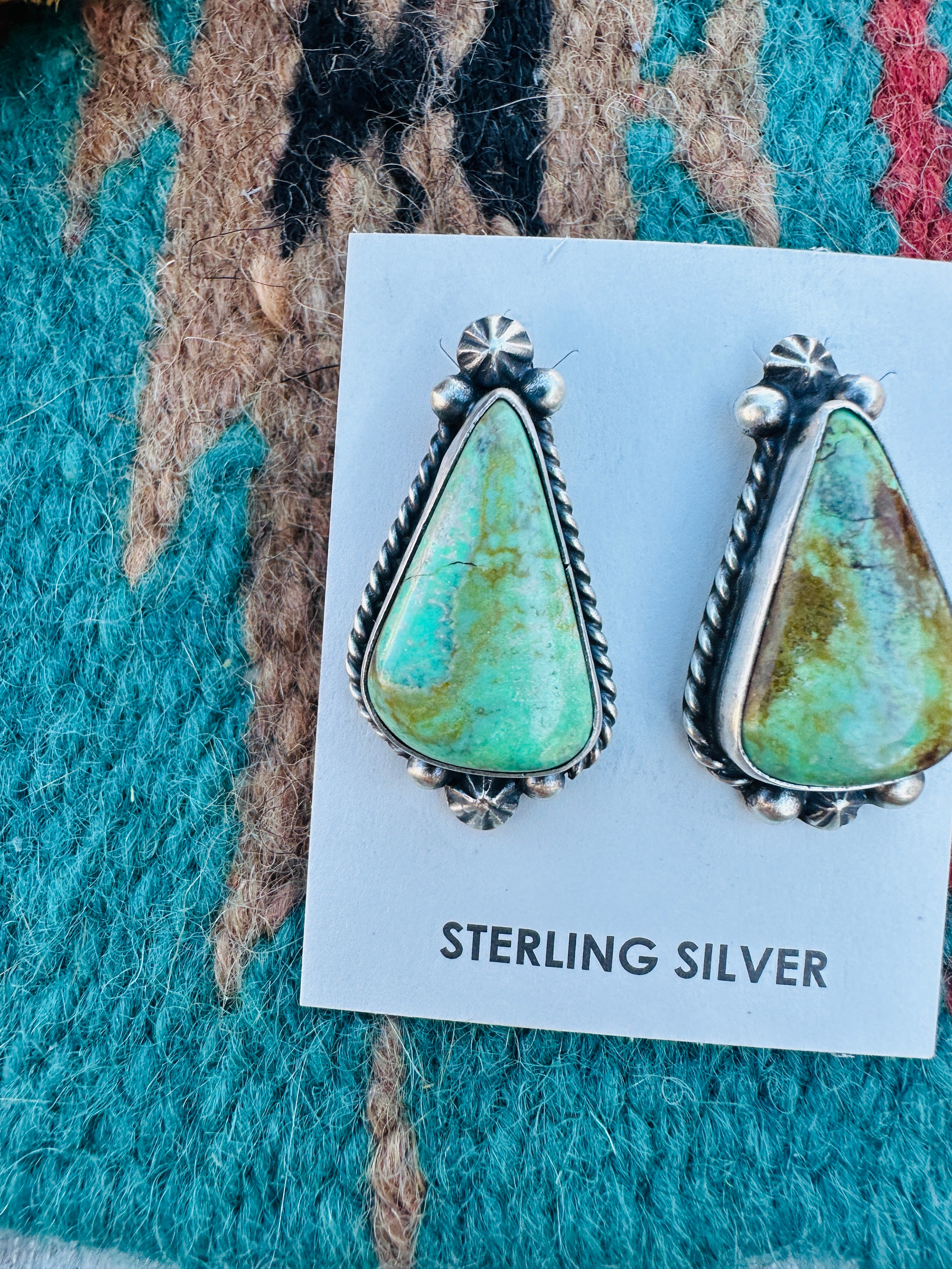 Handcrafted Kingman Turquoise & Sterling Silver Post Earrings