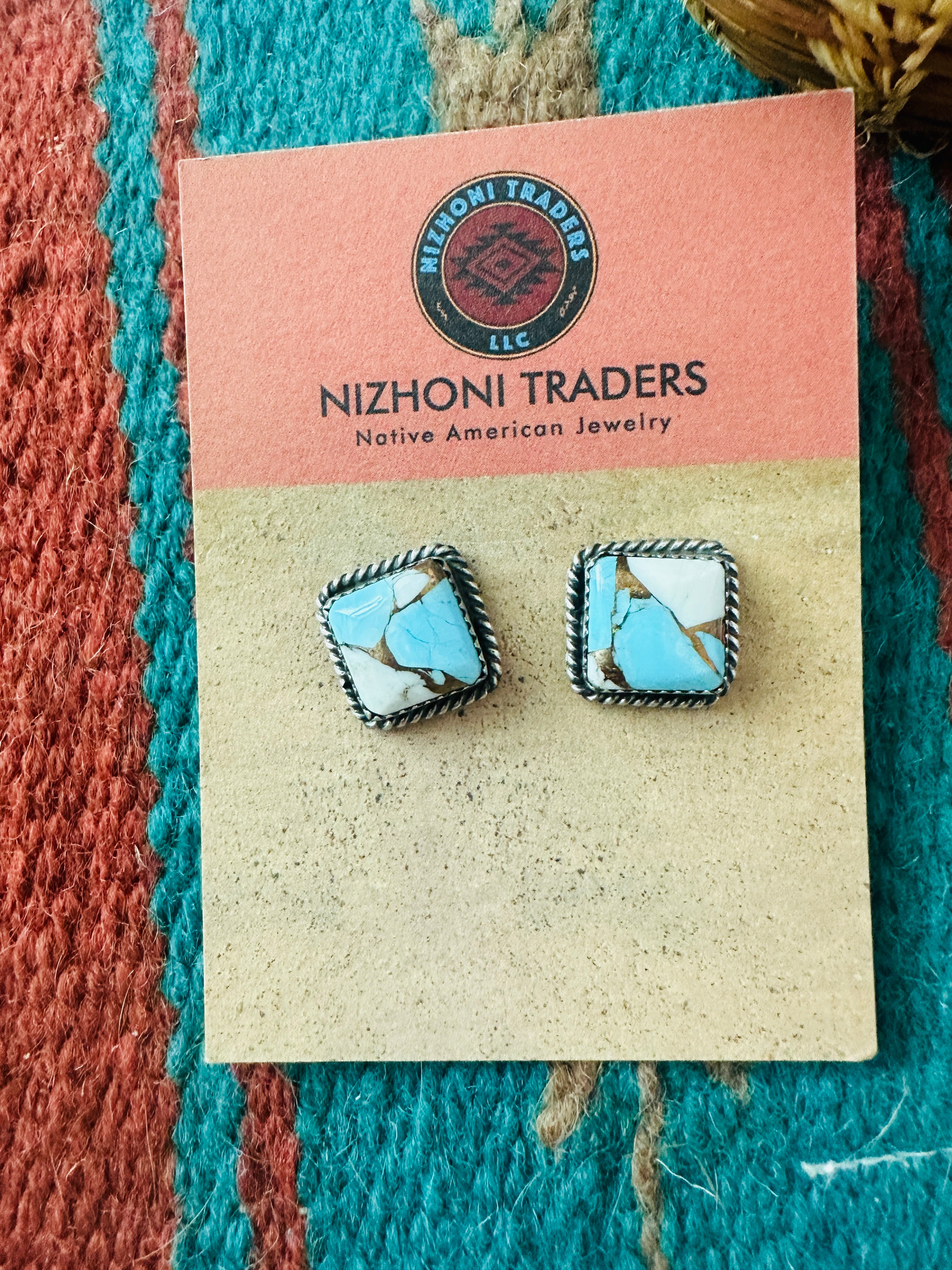 Handcrafted Cotton Candy and Sterling Silver Stud Earrings- Blue