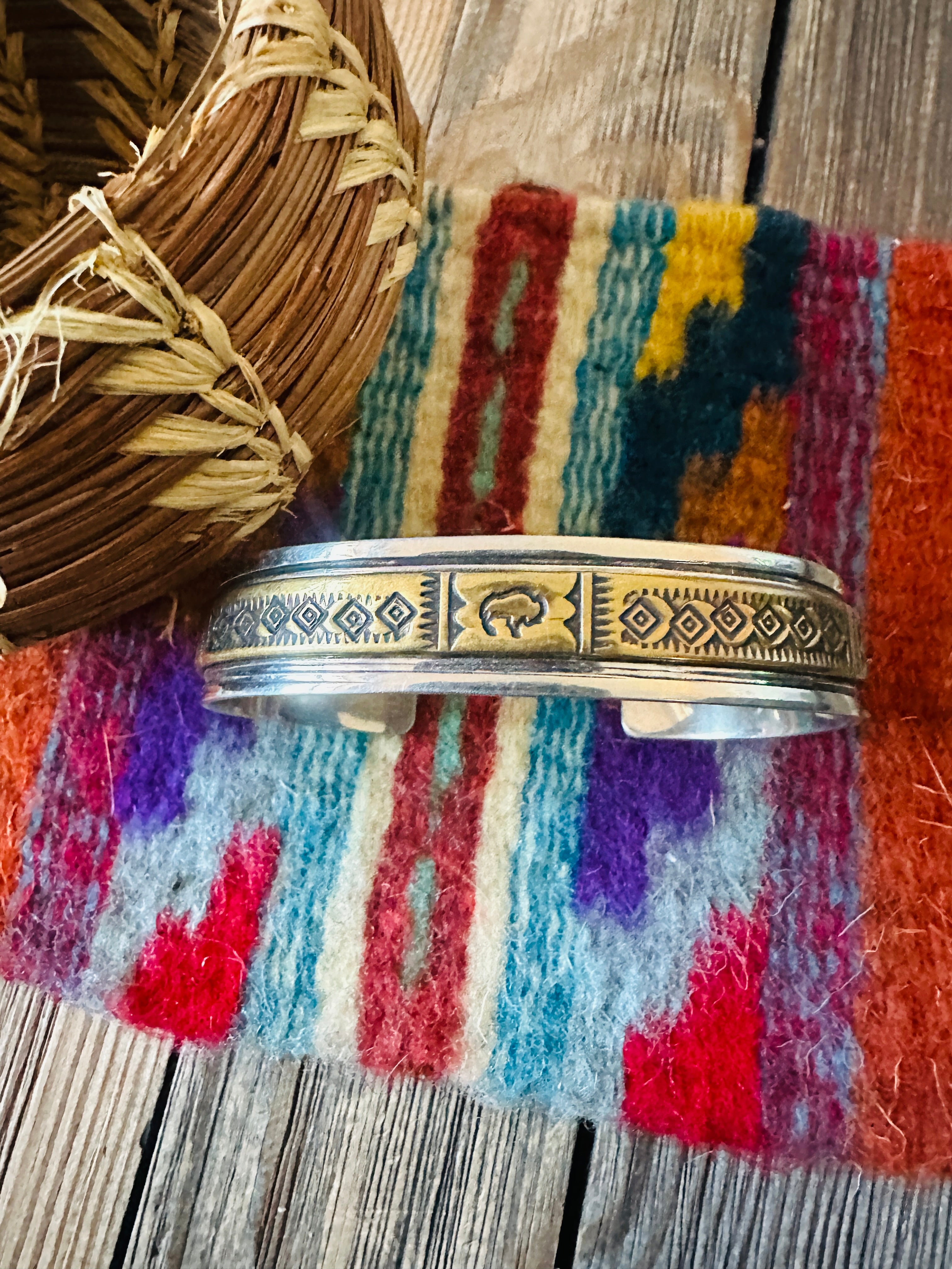 Vintage Old Pawn Handcrafted Sterling Silver & Copper Cuff Bracelet