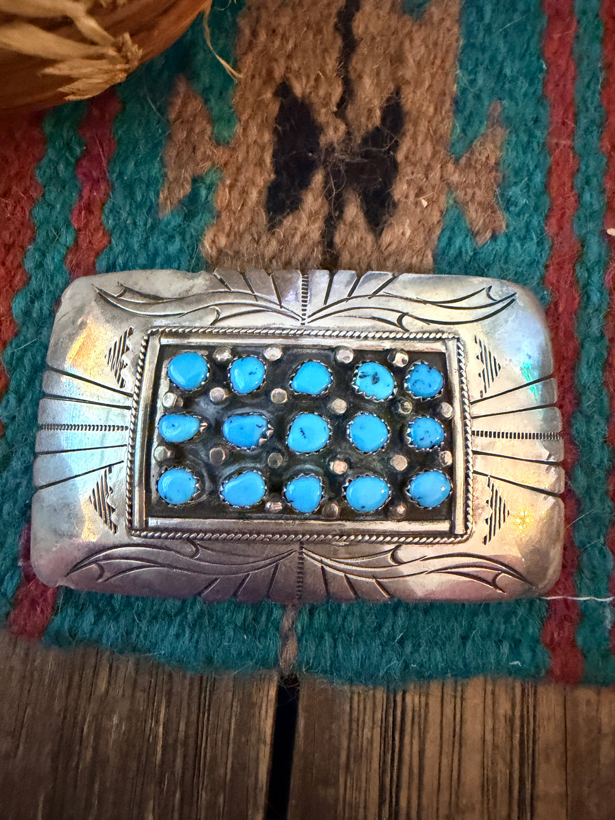Handcrafted Vintage Old Pawn Sterling Silver & Turquoise Belt Buckle
