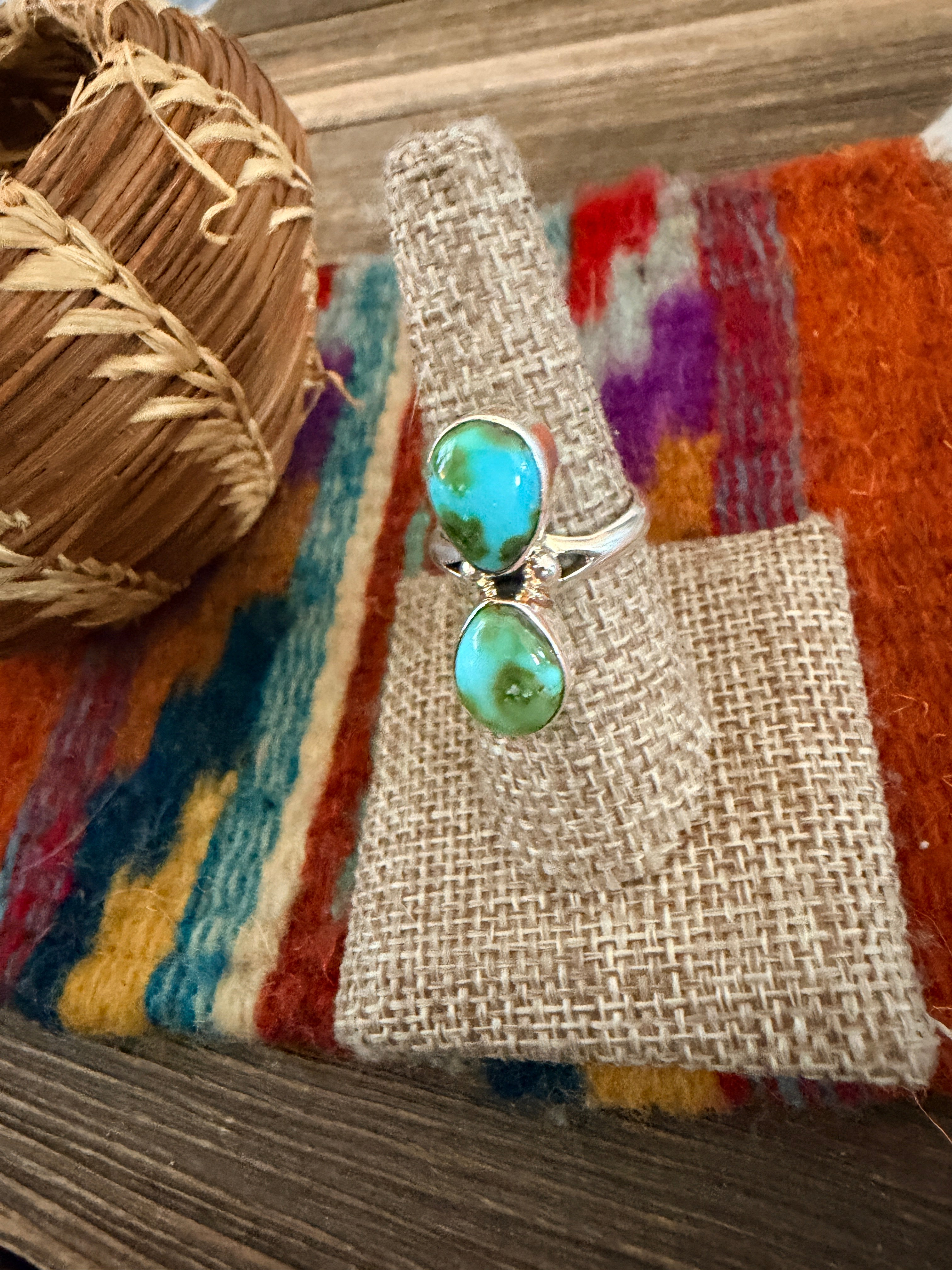 Handcrafted Sonoran Mountain Turquoise & Sterling Silver Ring Size 8