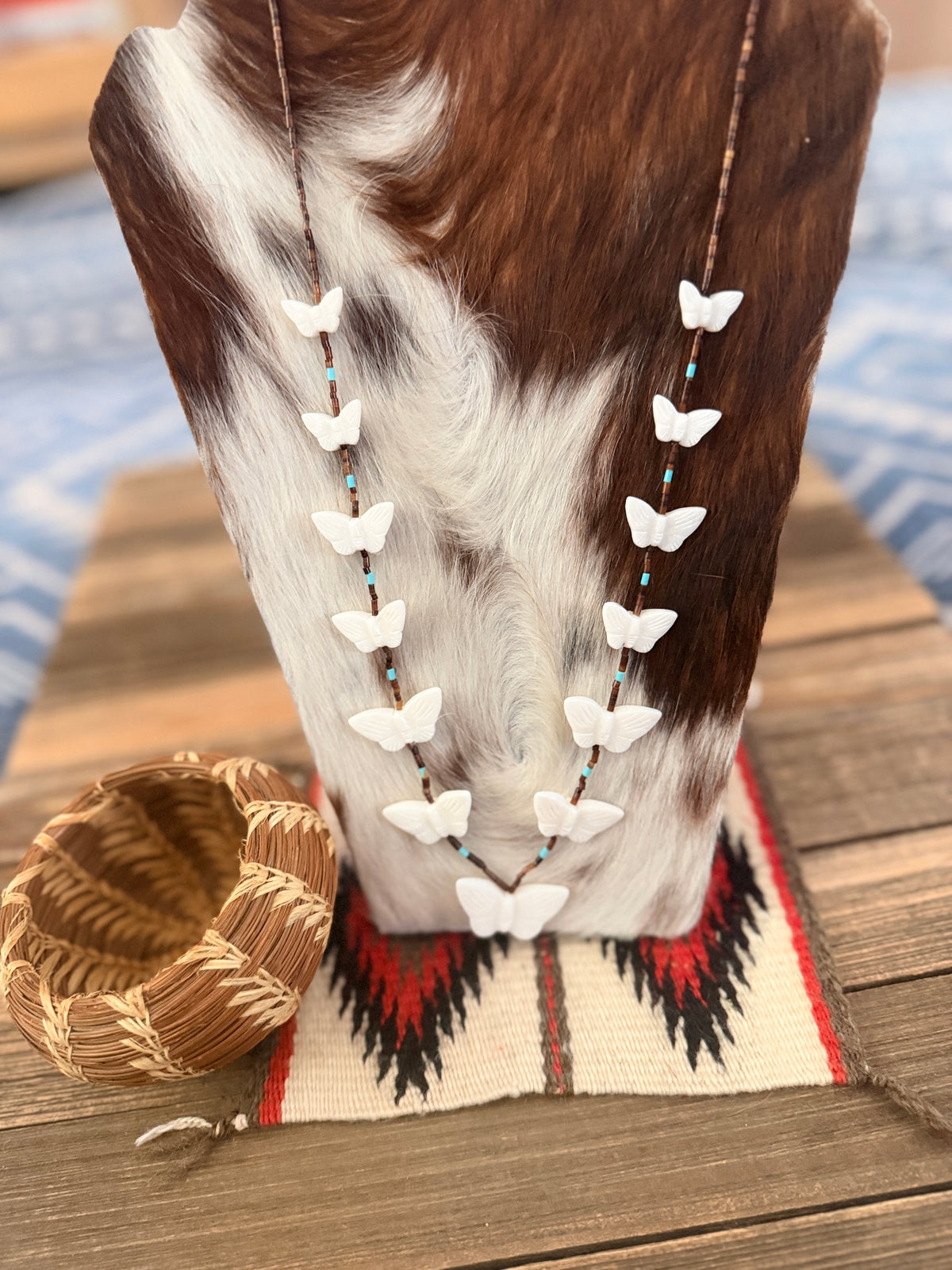 Handcrafted Sterling Silver & Beaded Fetish Butterfly Necklace 28" by Larry Cisco