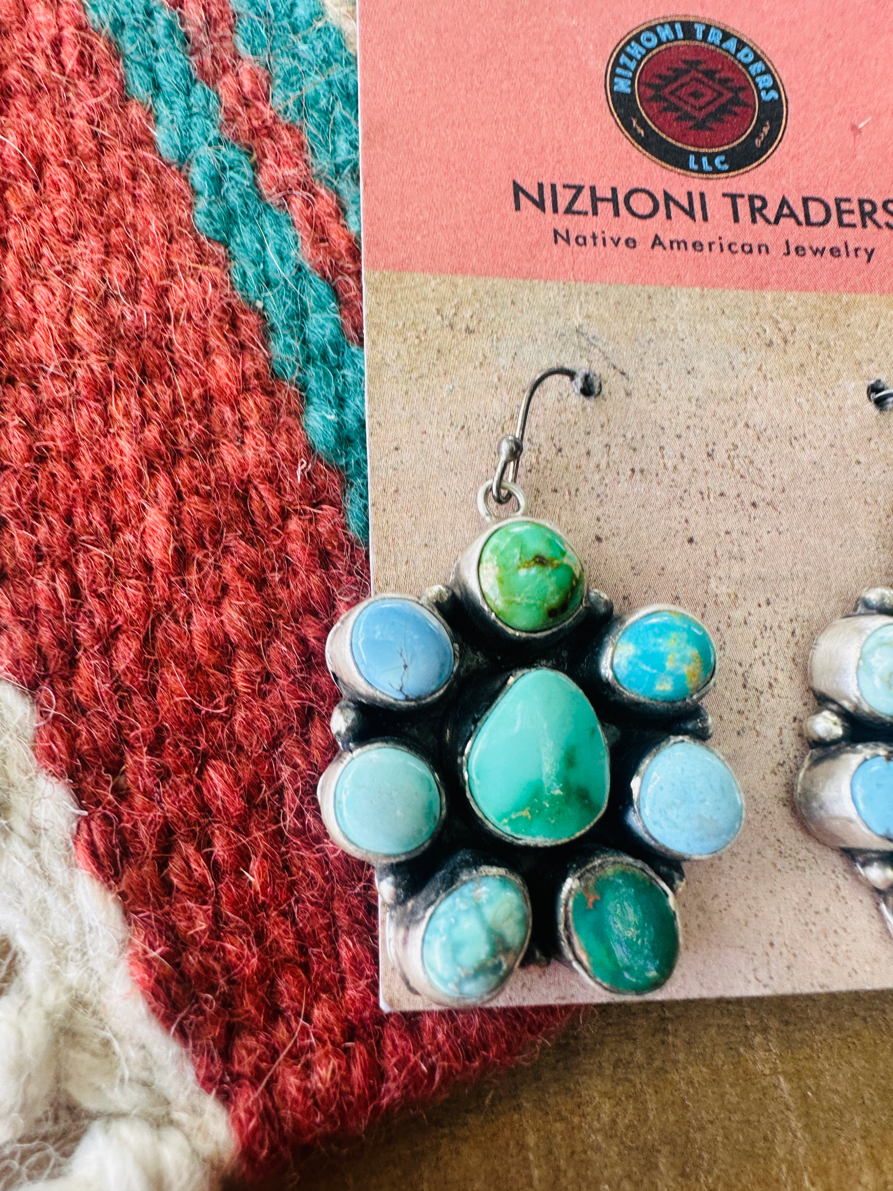 Handcrafted Sterling Silver & Sonoran Mountain Turquoise Cluster Dangle Earrings