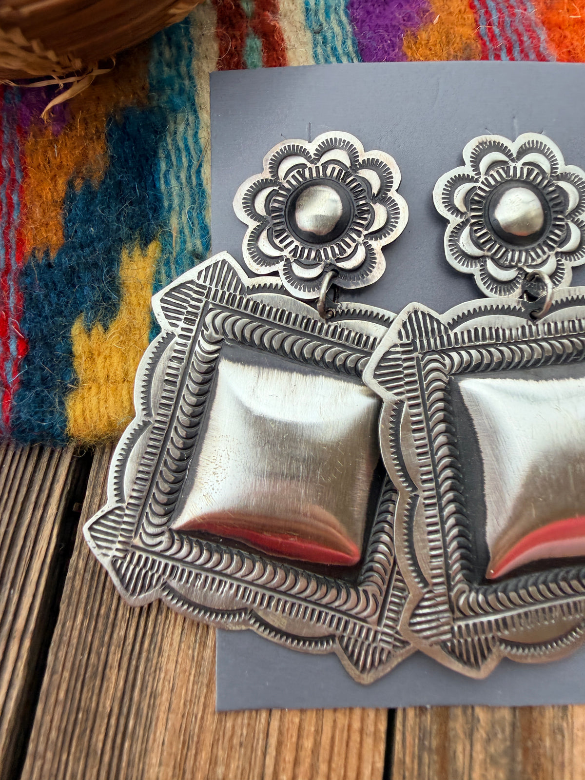 Handcrafted Sterling Silver Concho Dangle Earrings by Leander Tahe