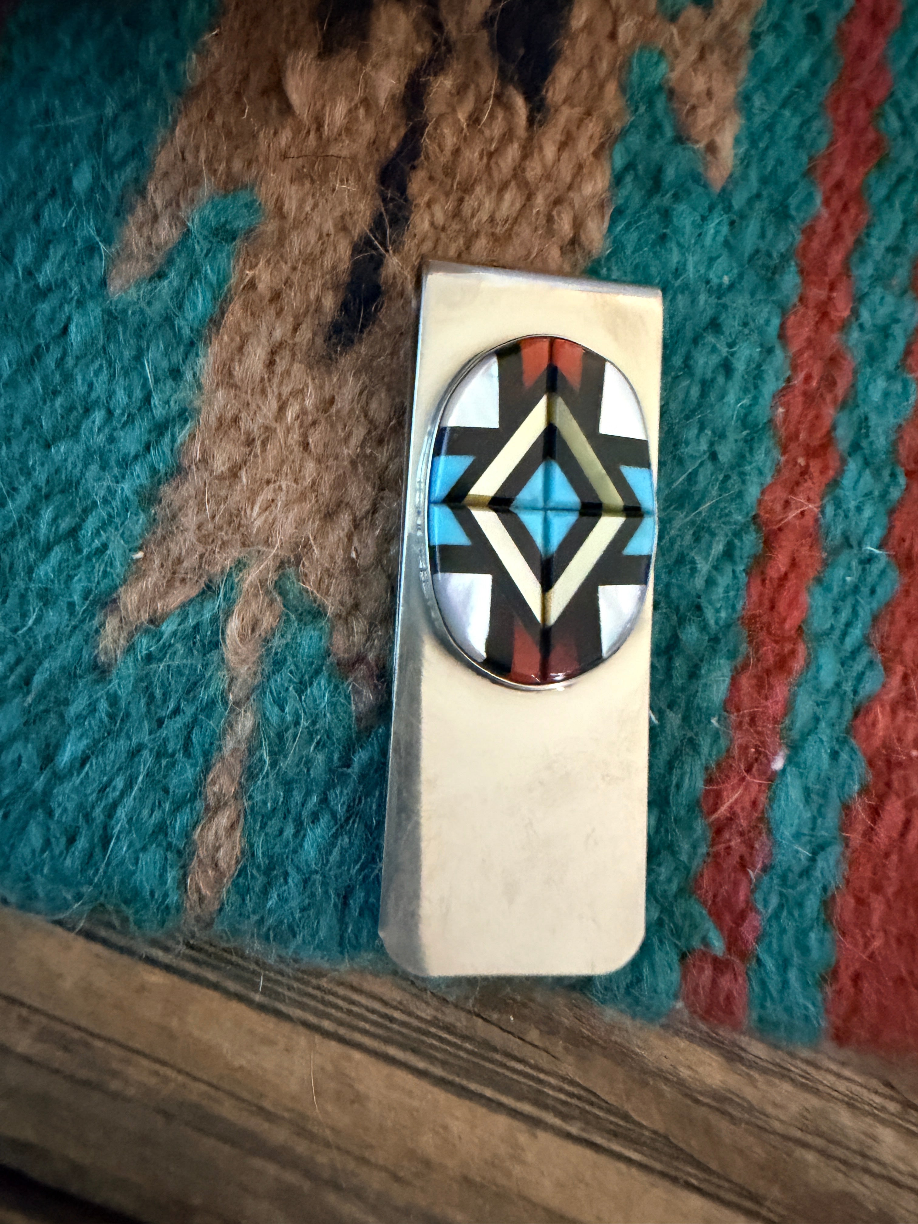 Handcrafted Multi Stone & Sterling Silver Inlay Money Clip