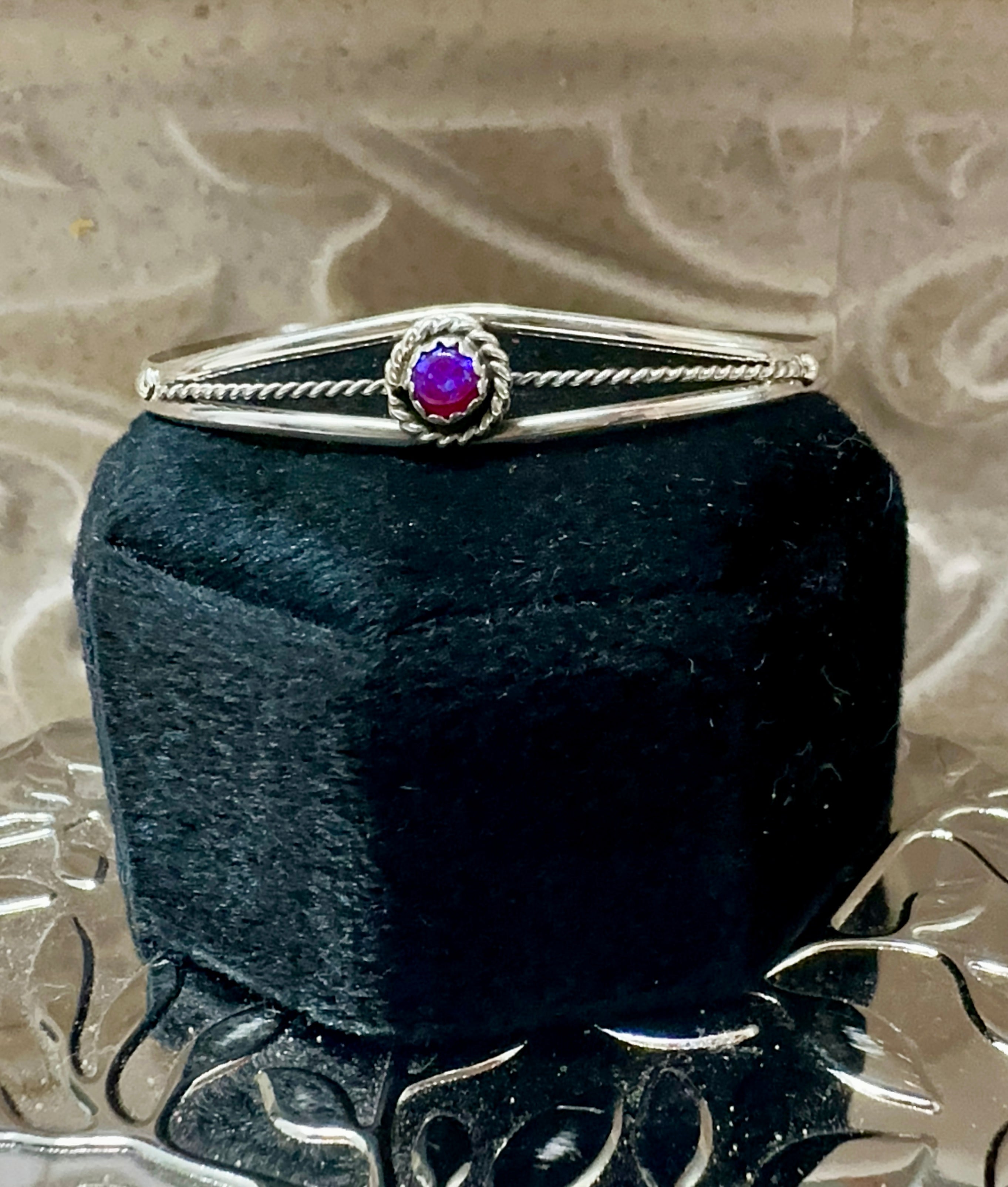 Handcrafted Purple Opal & Sterling Silver Baby Child Cuff Bracelet