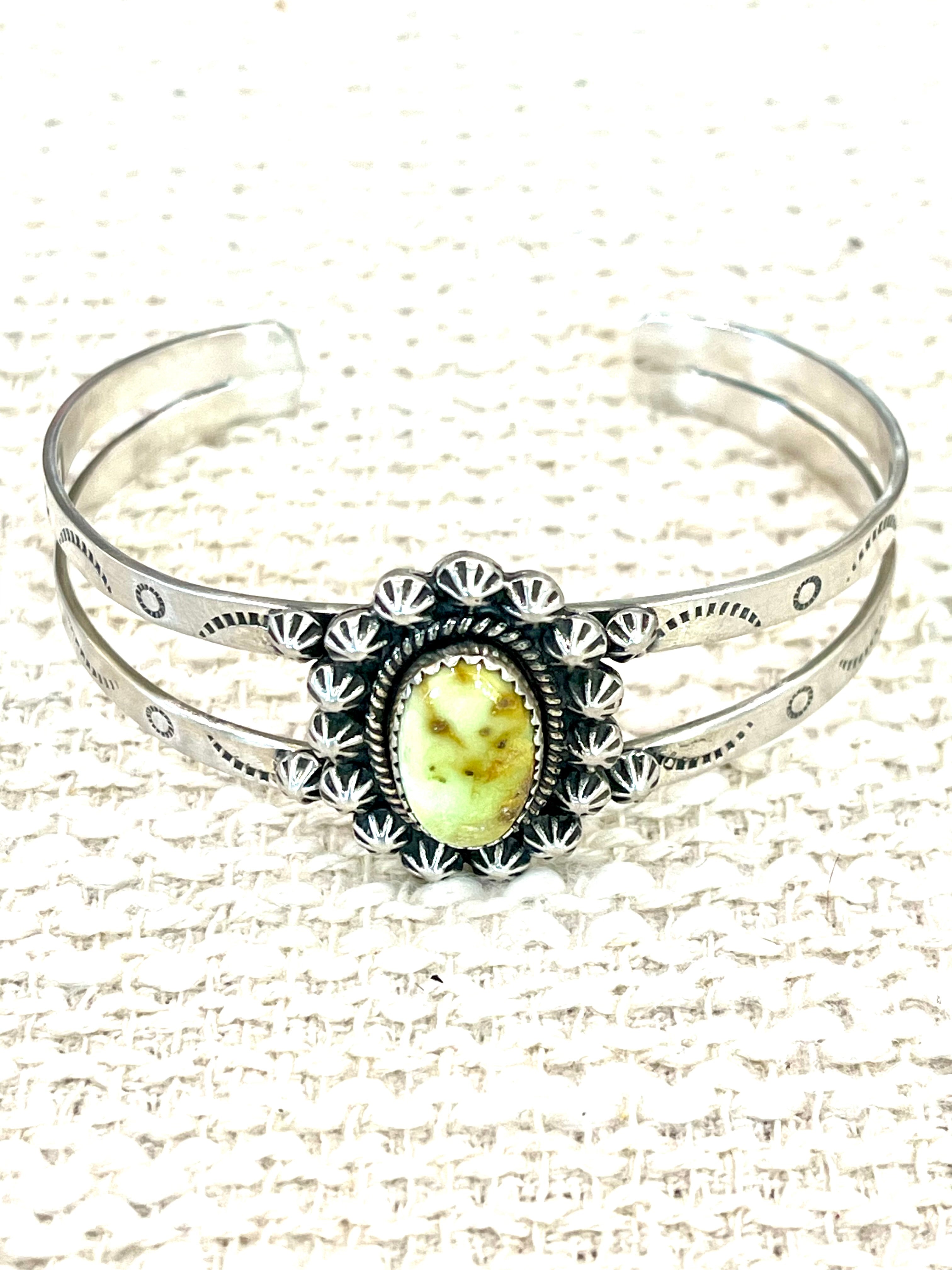 Handmade Sterling Silver Palomino Turquoise Cuff Bracelet with Signed Nizhoni