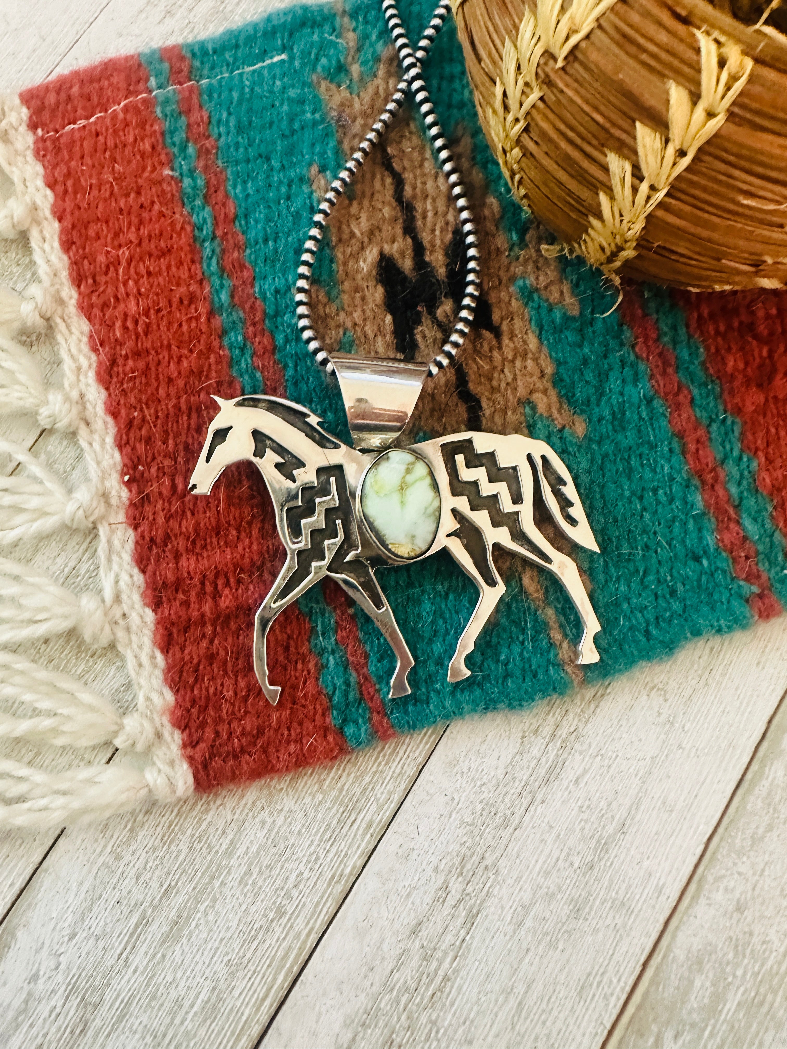 Handcrafted Turquoise and Sterling Silver Horse Pendant by Medru