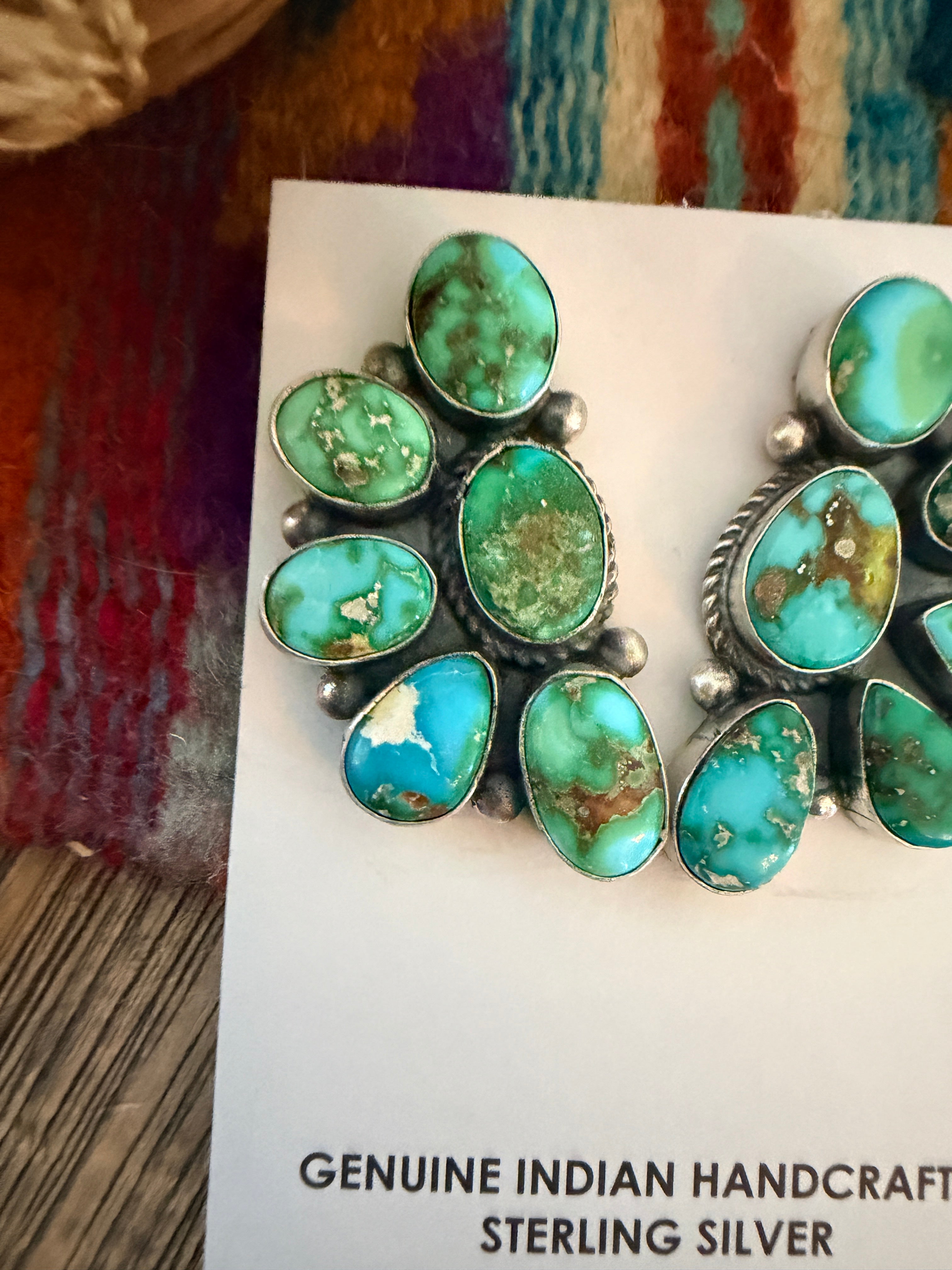 Handcrafted Sonoran Mountain Turquoise & Sterling Silver Cluster Post Earrings