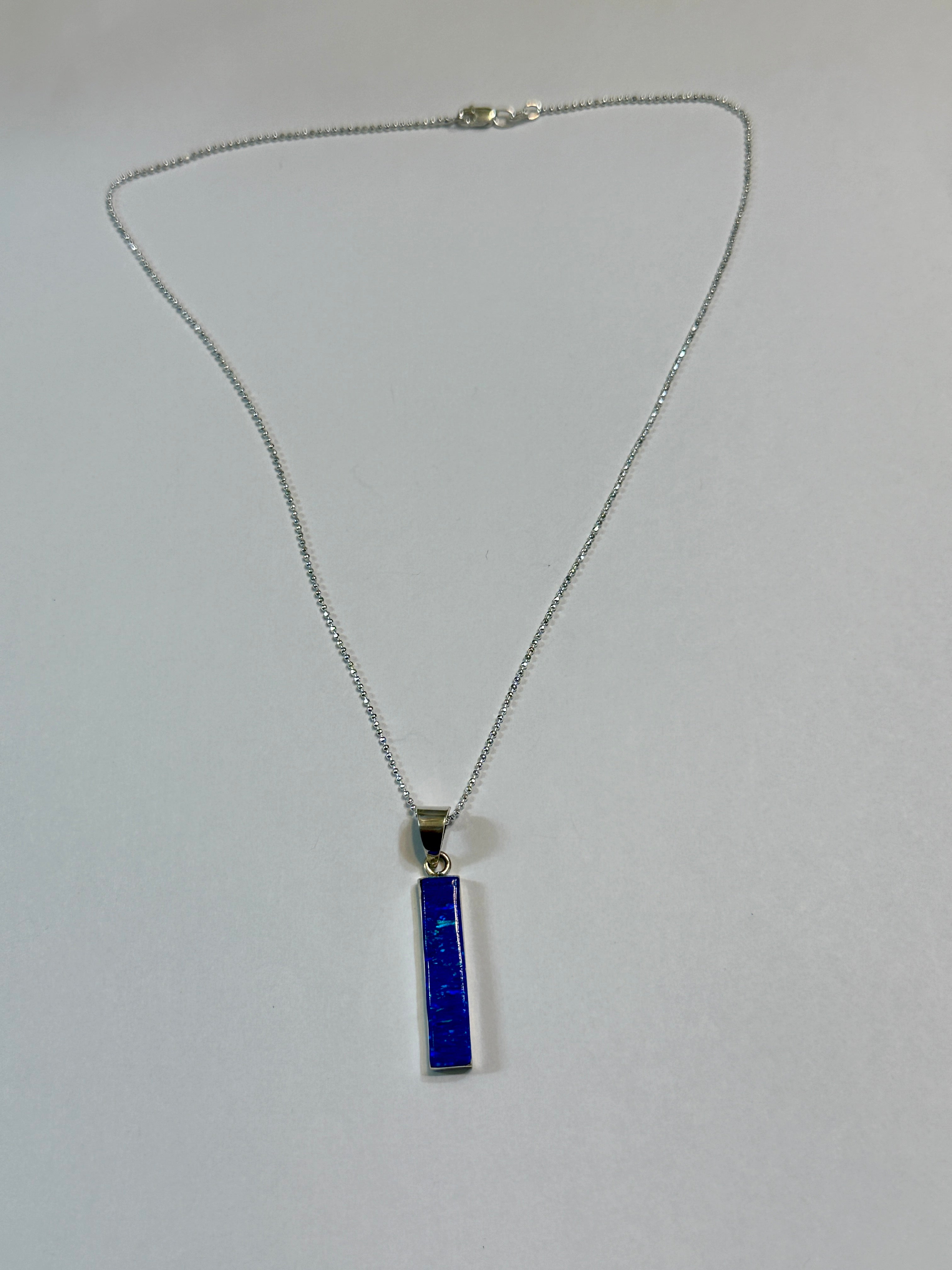 Dark Blue Opal Column Pendant Necklace