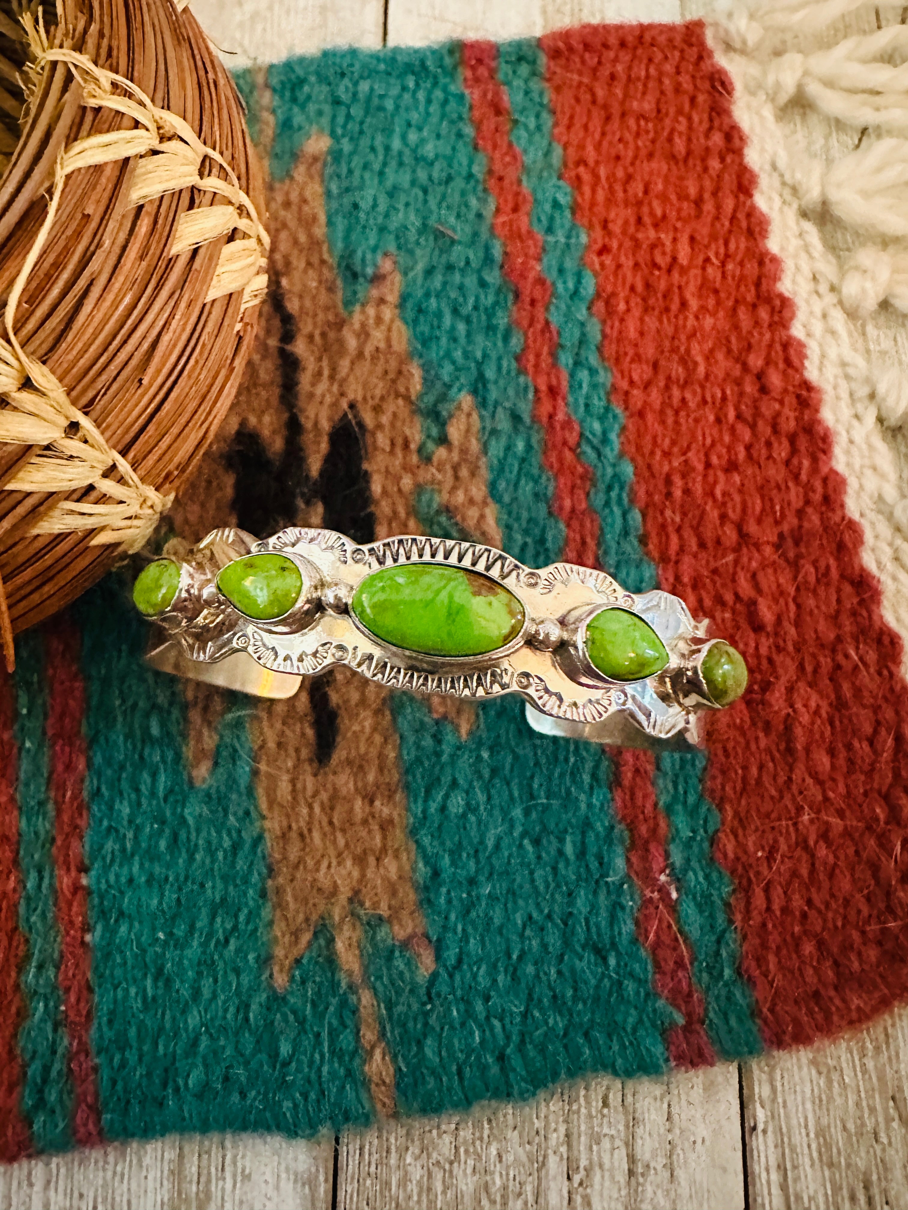 Handcrafted Green Kingman Turquoise & Sterling Silver Cuff Bracelet