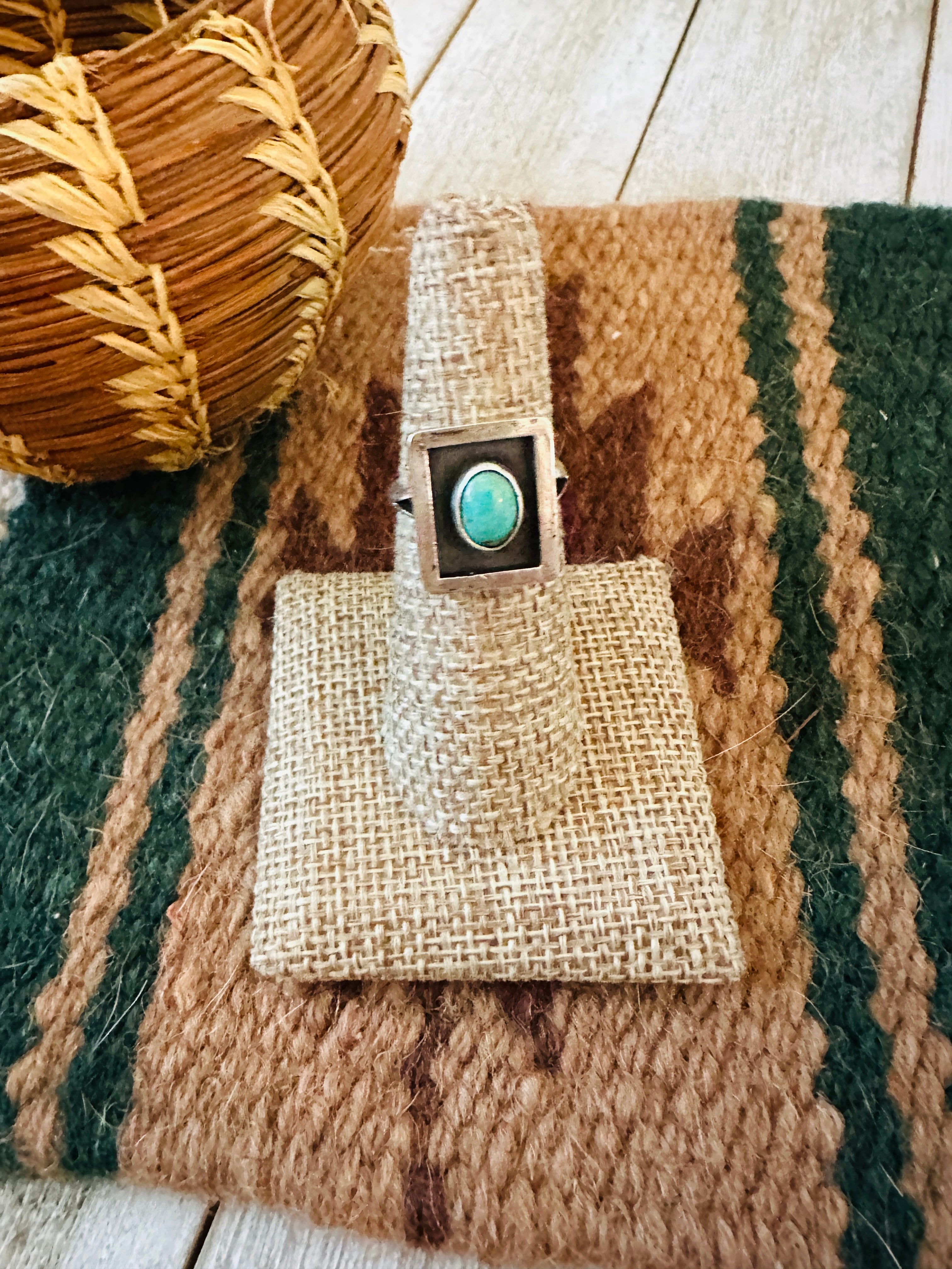 Handcrafted Old Pawn Sterling Silver & Turquoise Ring Size 6.25