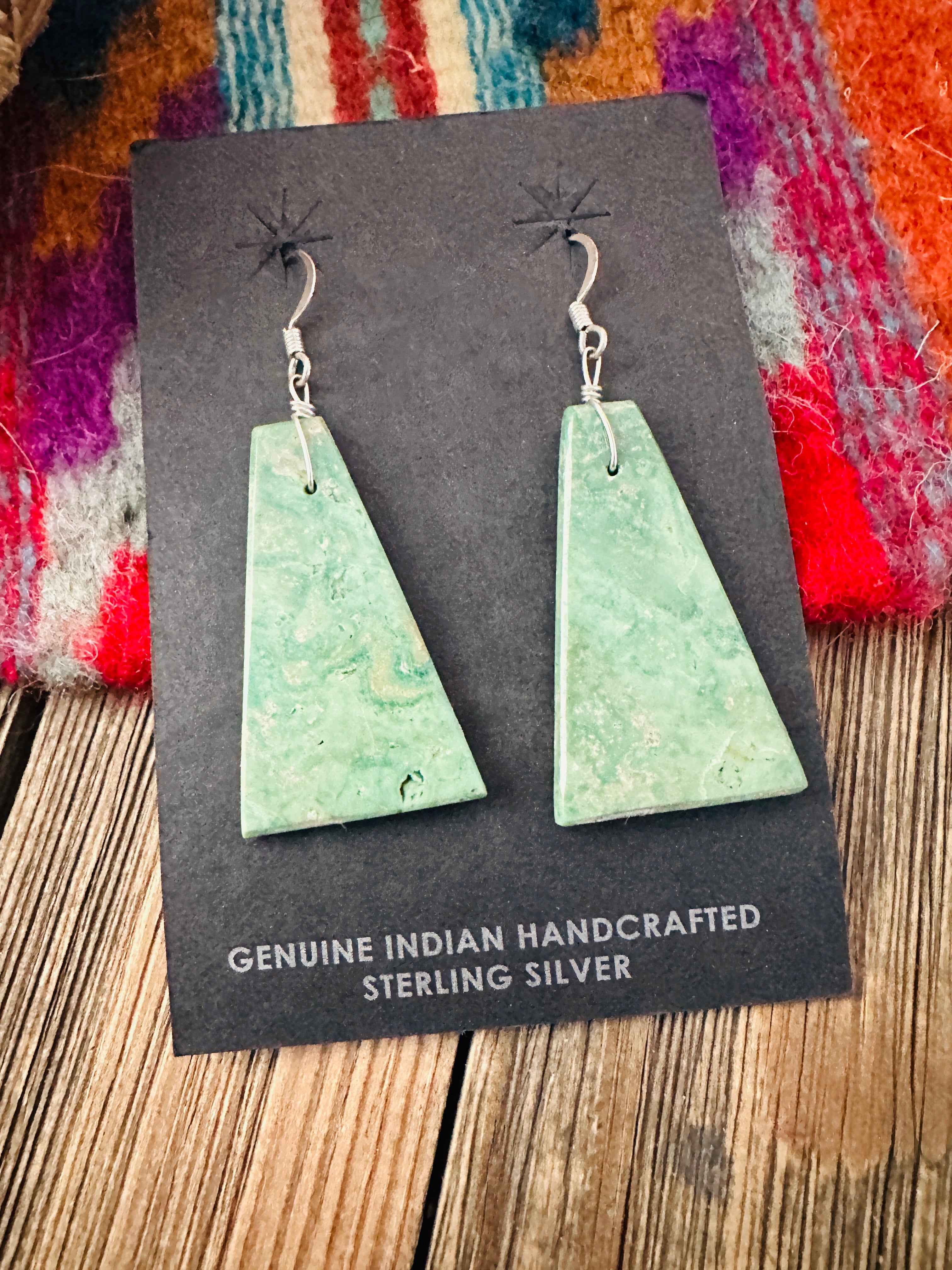 Handcrafted Green Turquoise Slab Dangle Earrings
