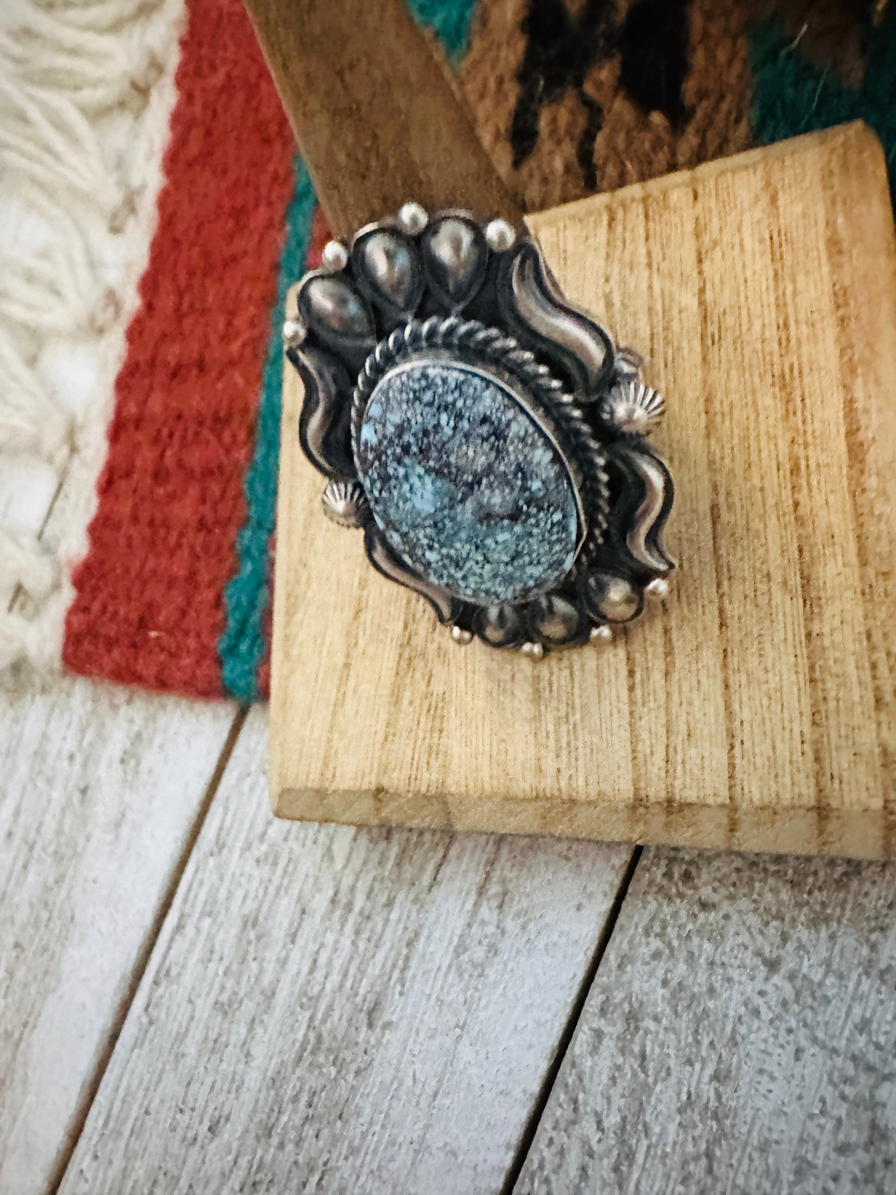 Navajo Kingman Web Turquoise & Sterling Silver Ring Size 10.5