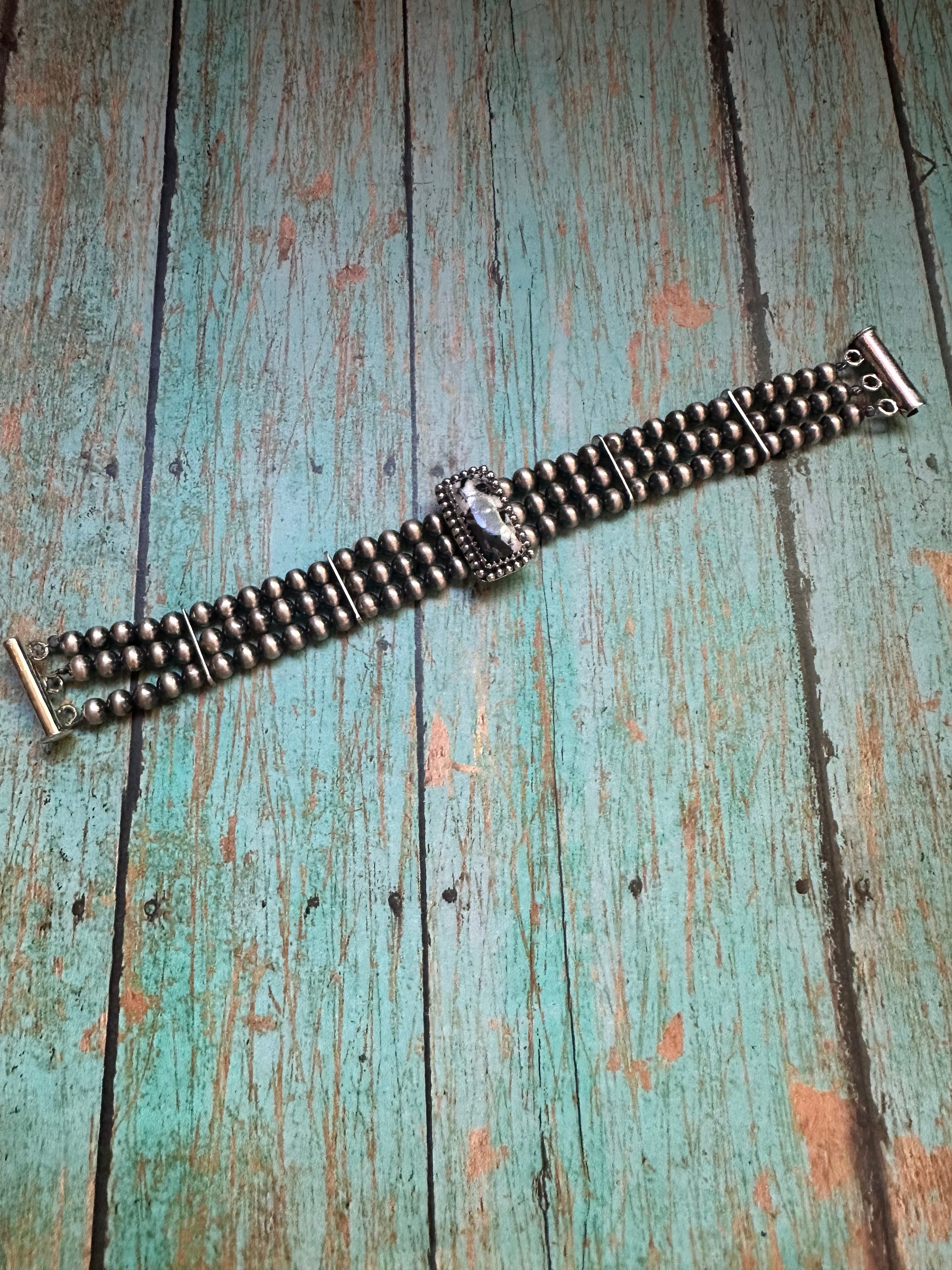 Handmade Sterling Silver & White Buffalo Beaded Handcrafted Pearl Style Bracelet