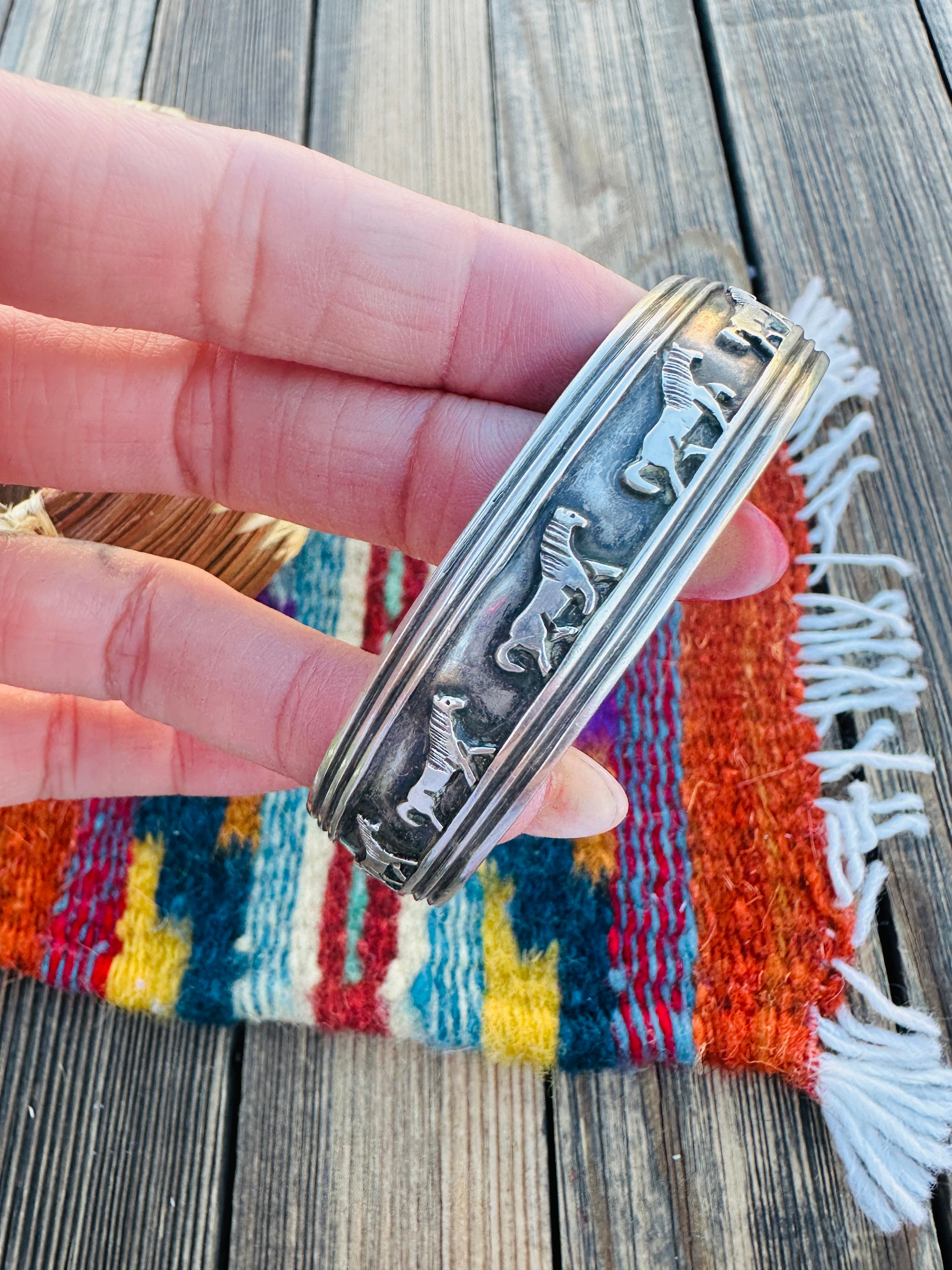 Handcrafted Old Pawn Sterling Silver Horse Cuff Bracelet