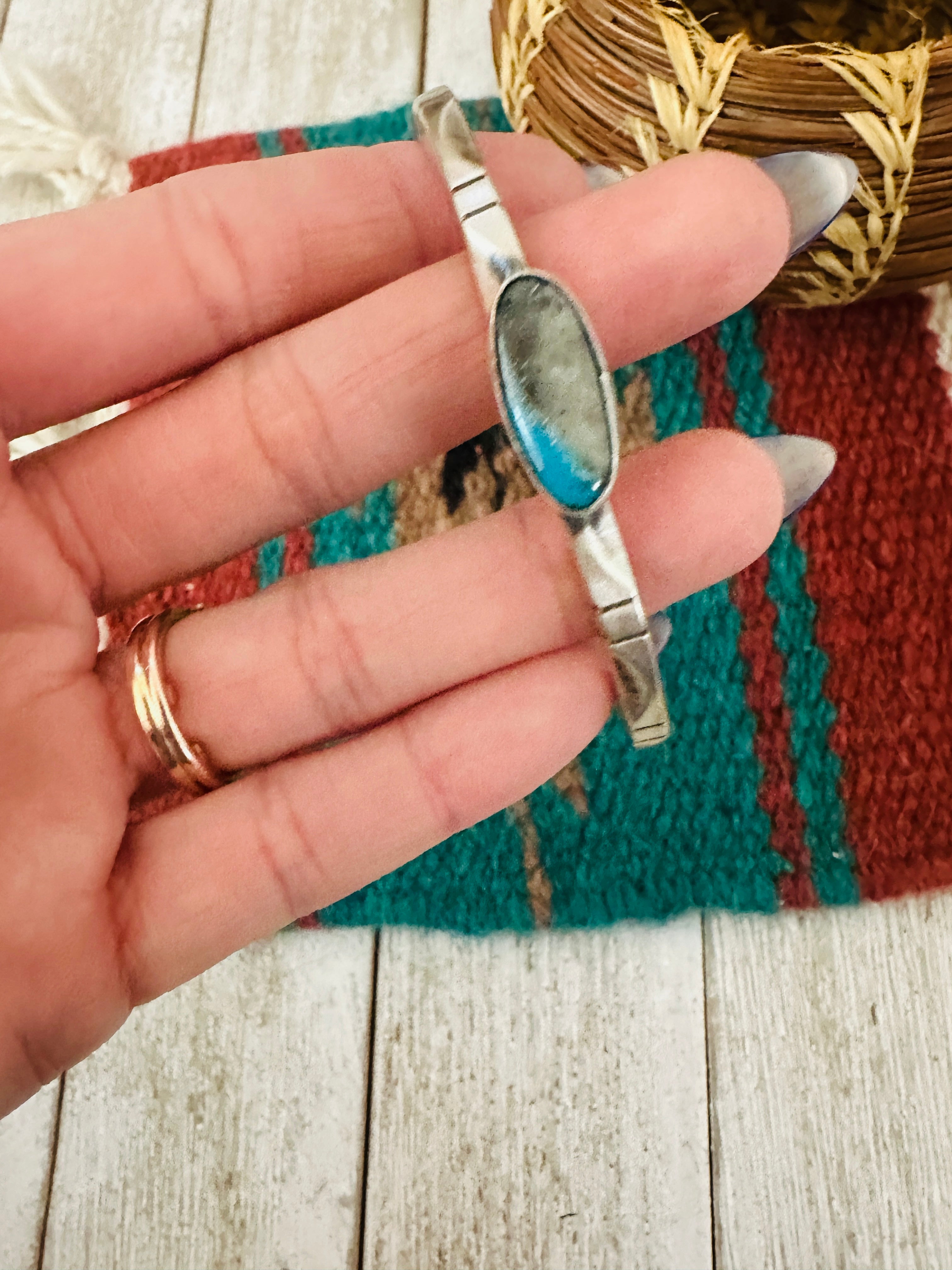 Handcrafted Sterling Silver & Turquoise Cuff Bracelet by Tahe