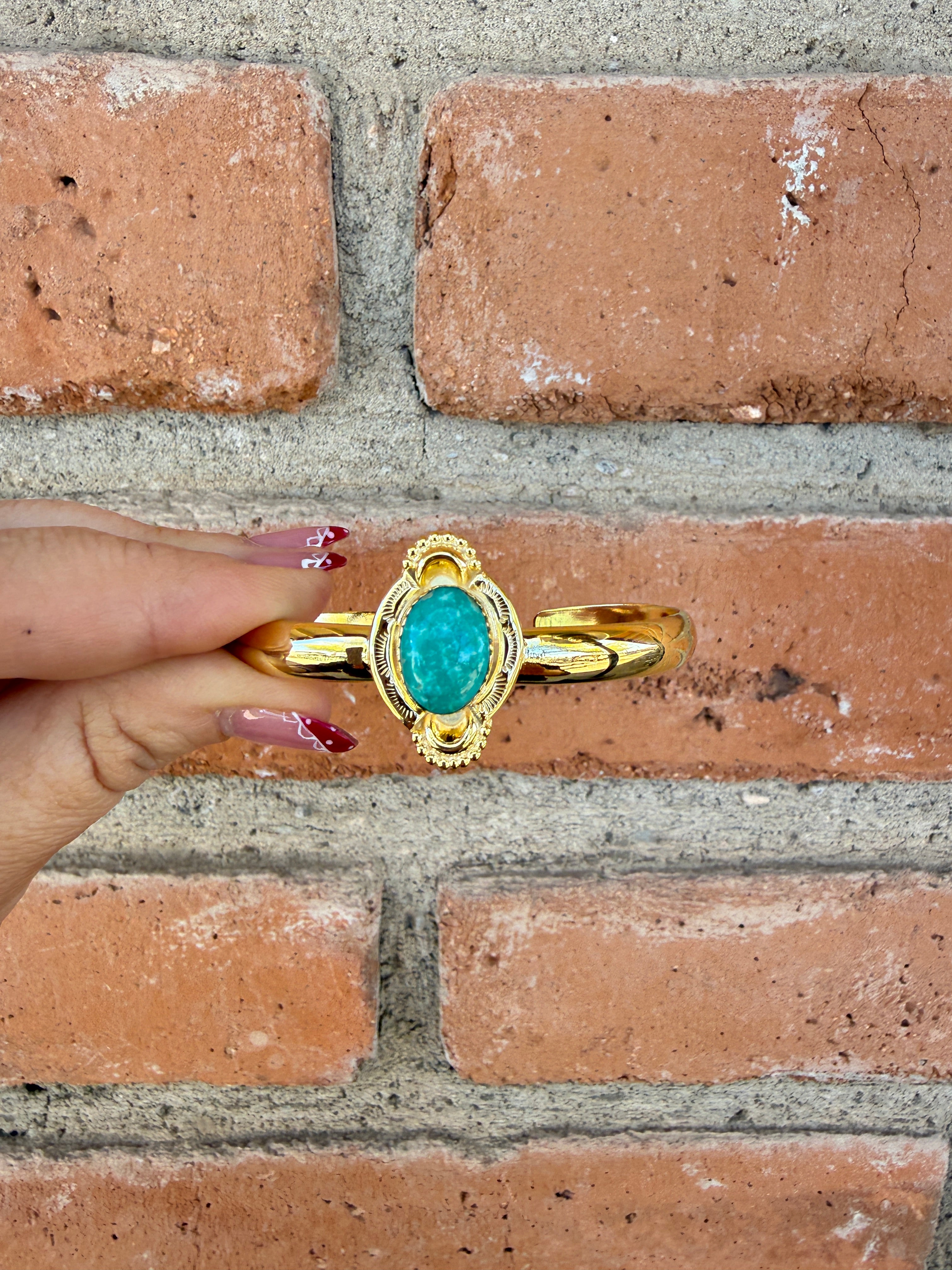 “The Golden Collection” Handmade Gold Plated Sterling Silver Natural Sonoran Mountain Turquoise Bracelet style 2
