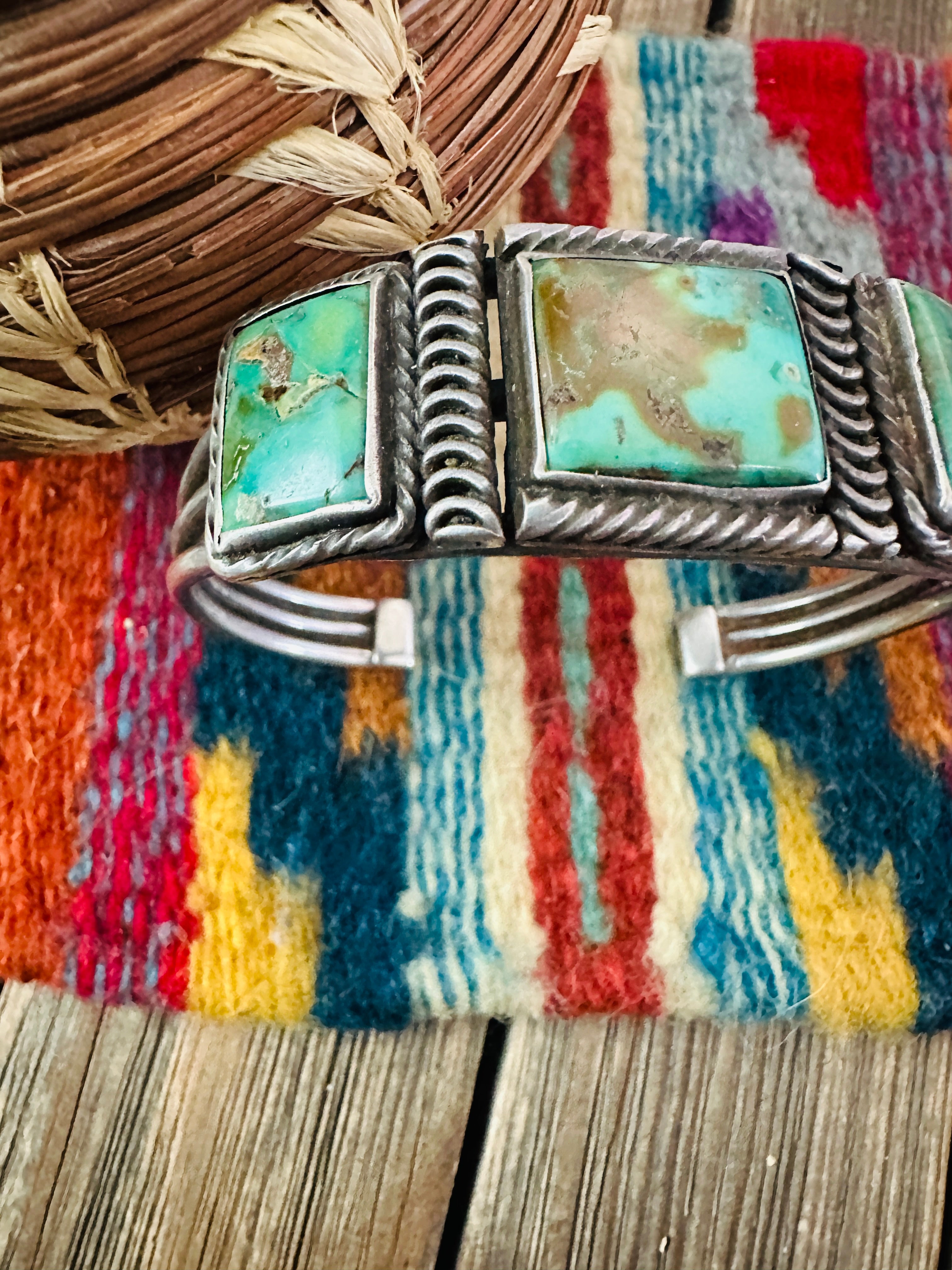 Handcrafted Old Pawn Sterling Silver & Turquoise Cuff Bracelet