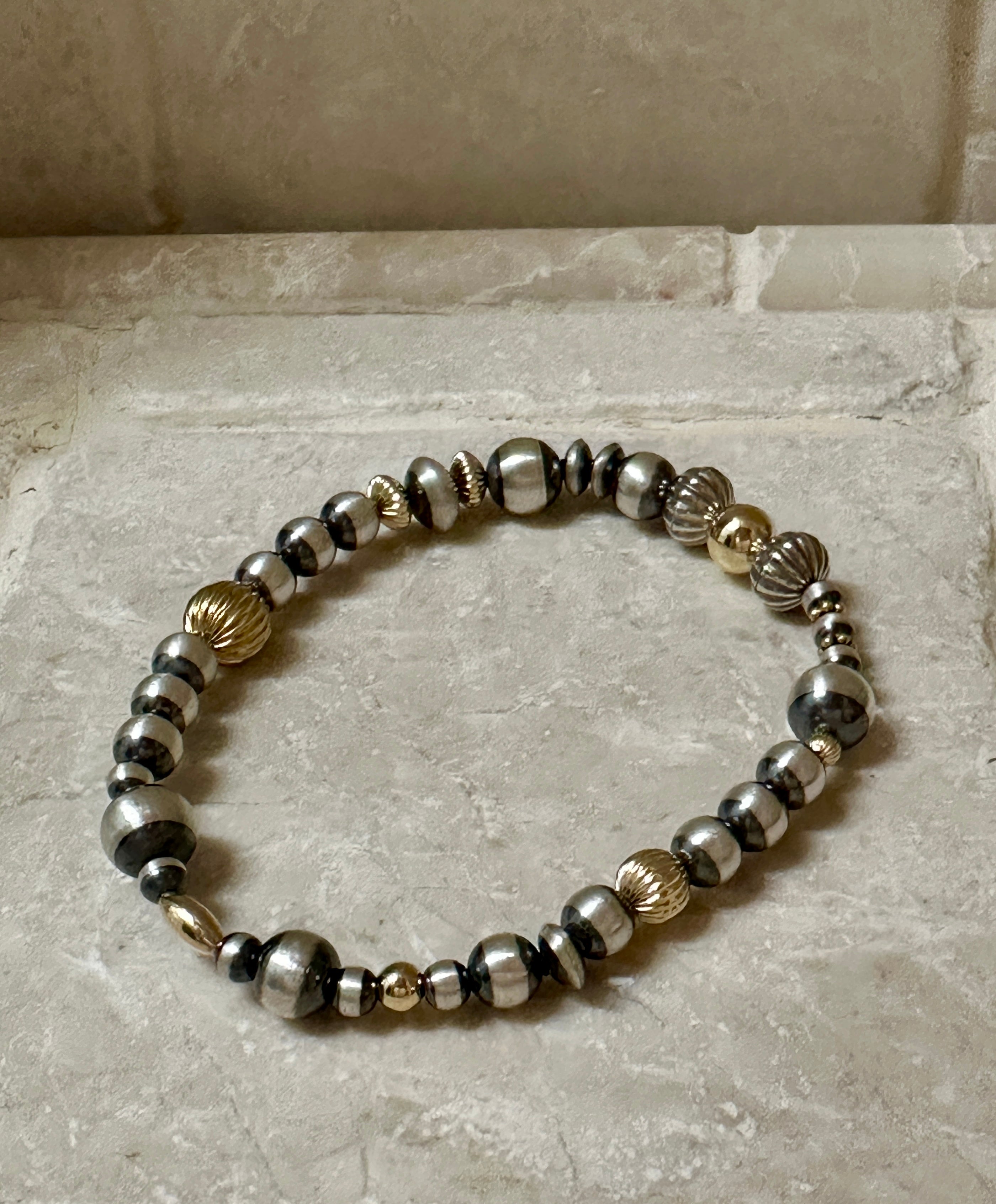 Handcrafted Gold Plated Silver & Sterling Silver Pearl Beaded Bracelet