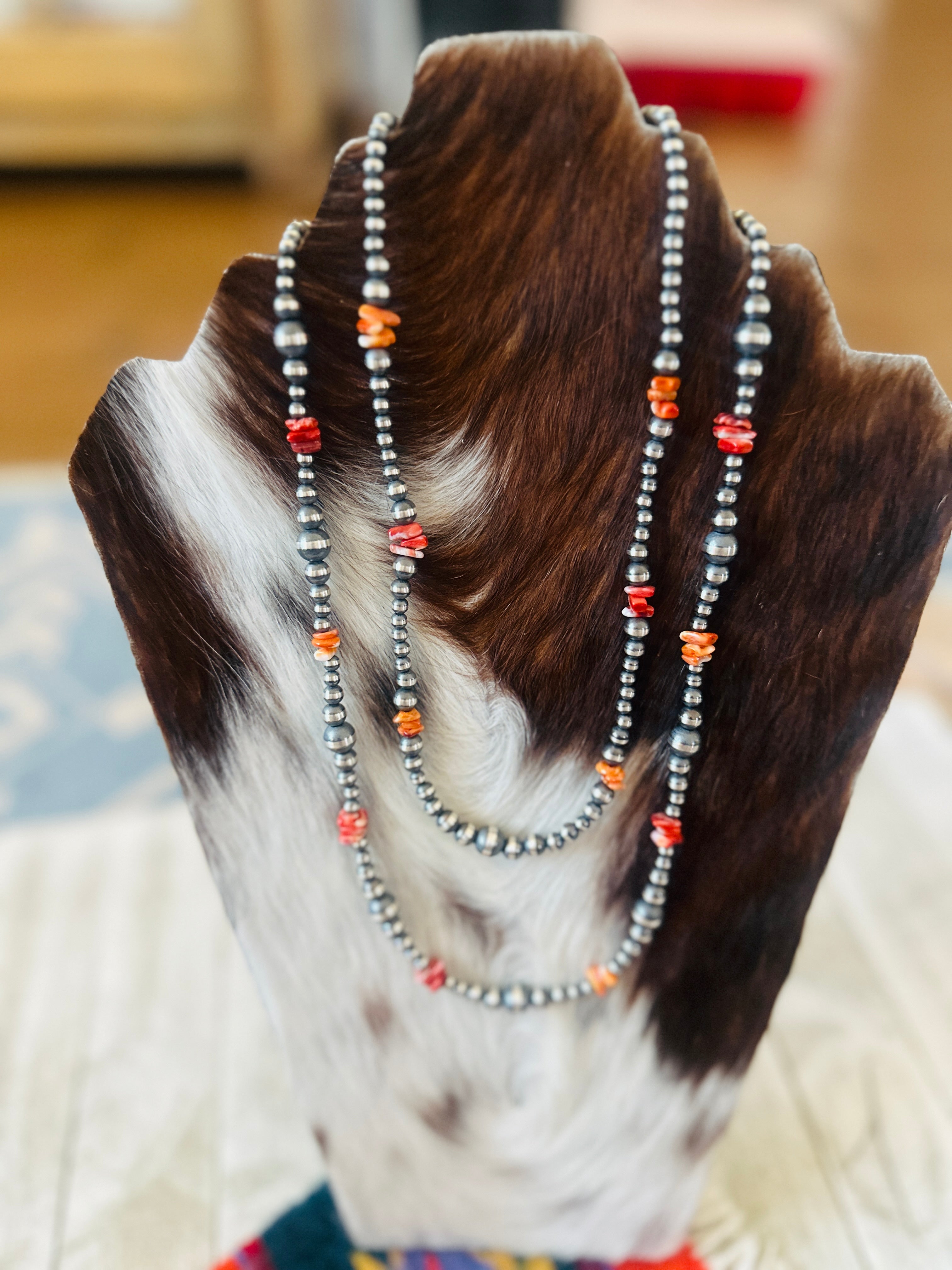 Handcrafted Sterling Silver & Spiny Oyster Beaded Necklace