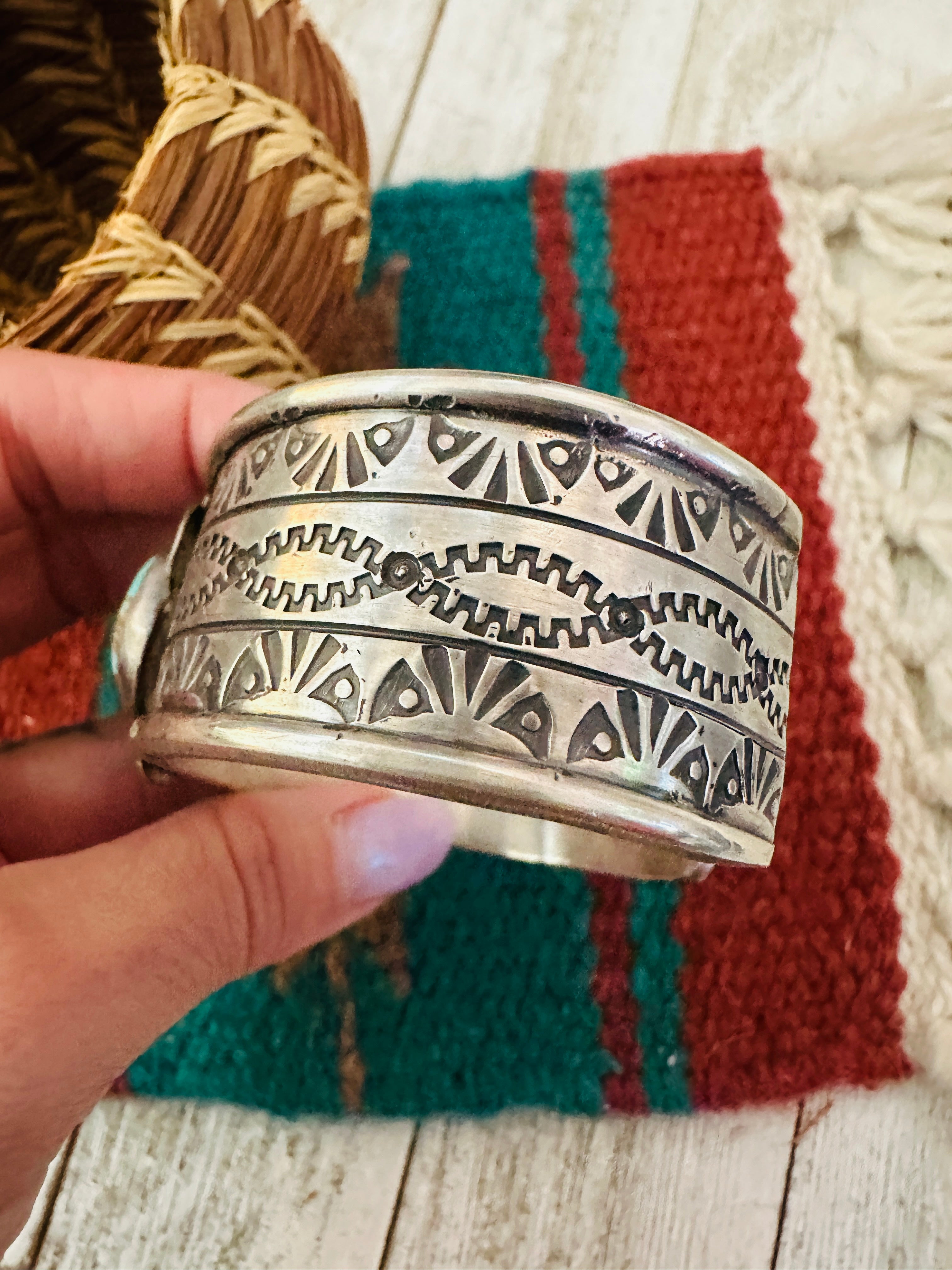 Handcrafted Old Pawn Turquoise & Sterling Silver Cuff Bracelet