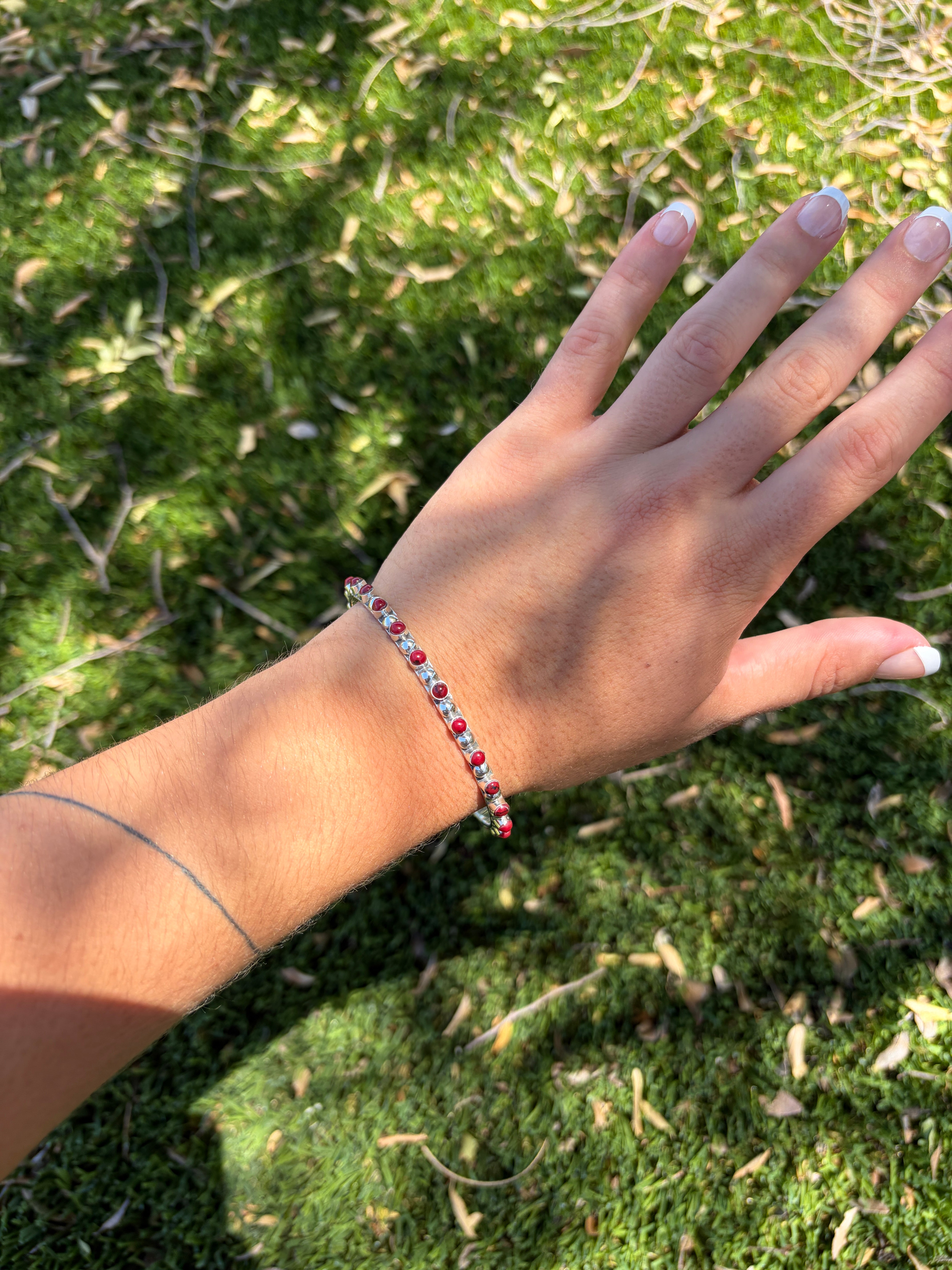 Handmade Red Jasper & Sterling Silver Bangle Bracelet