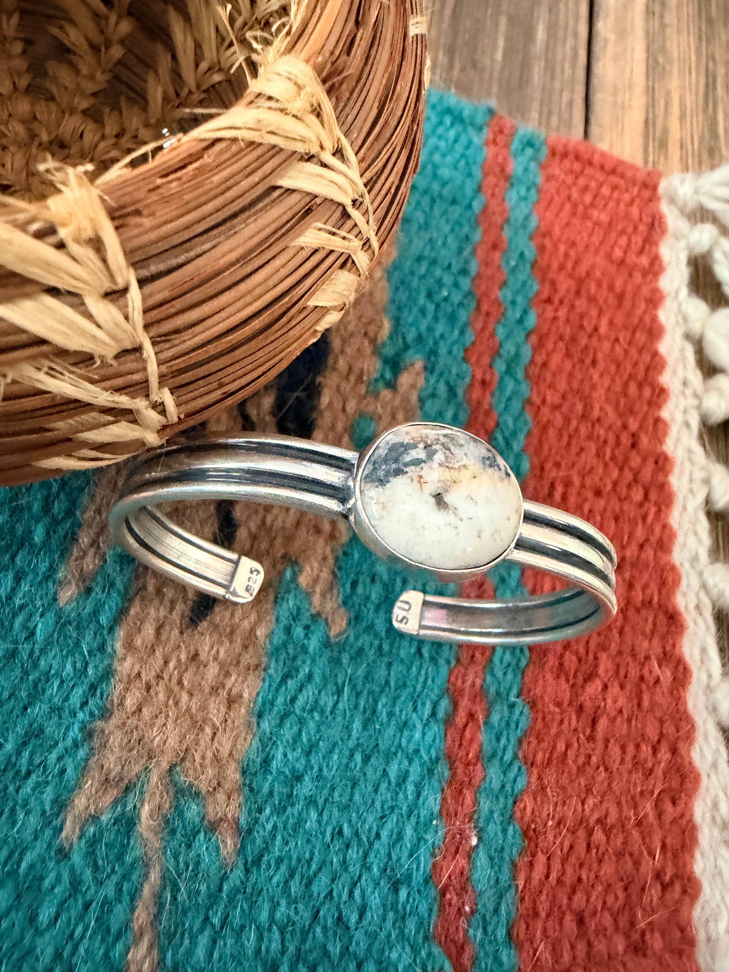 Handcrafted White Buffalo & Sterling Silver Cuff Bracelet