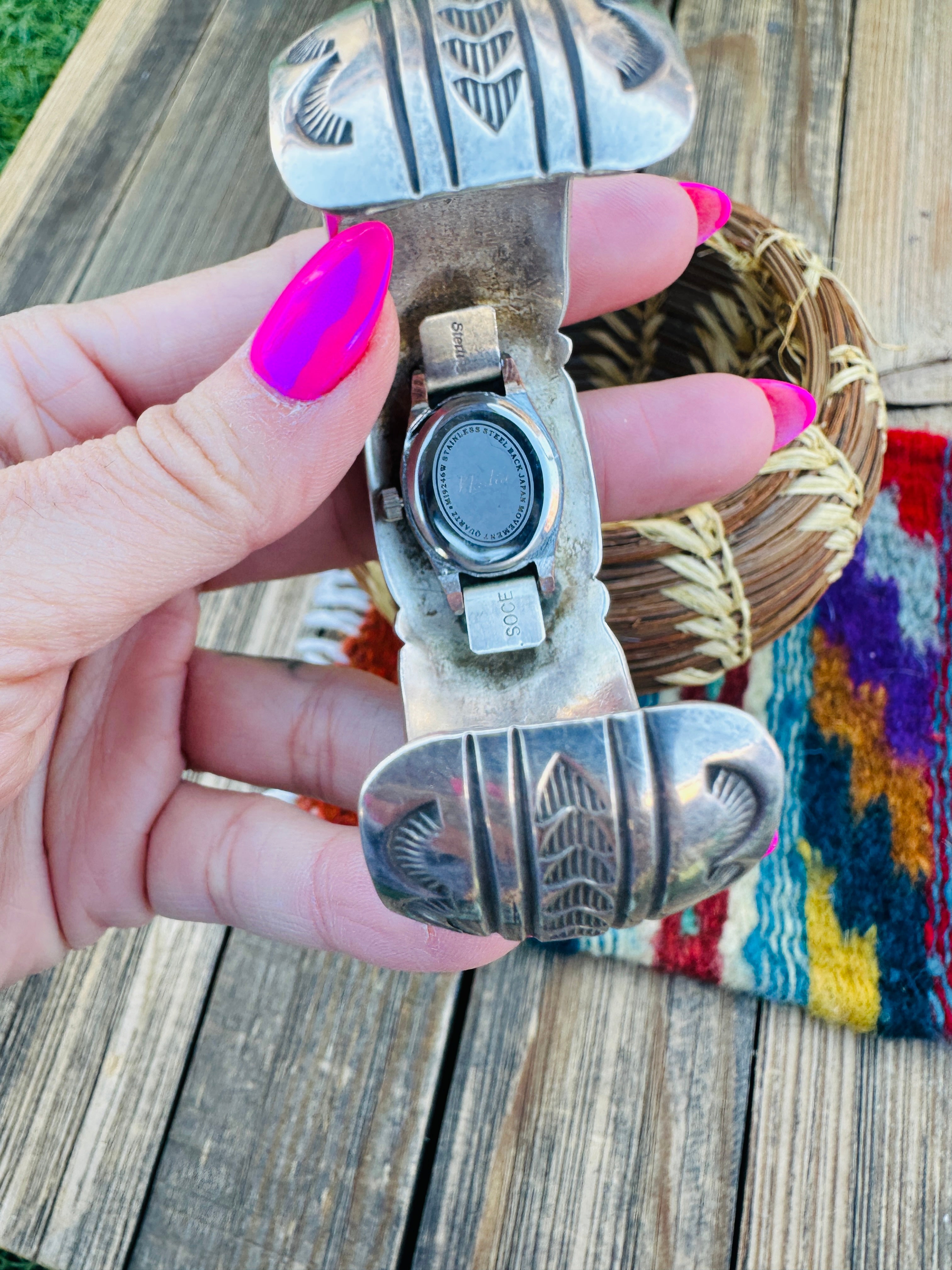 Handcrafted Old Pawn Sterling Silver Watch Cuff Bracelet