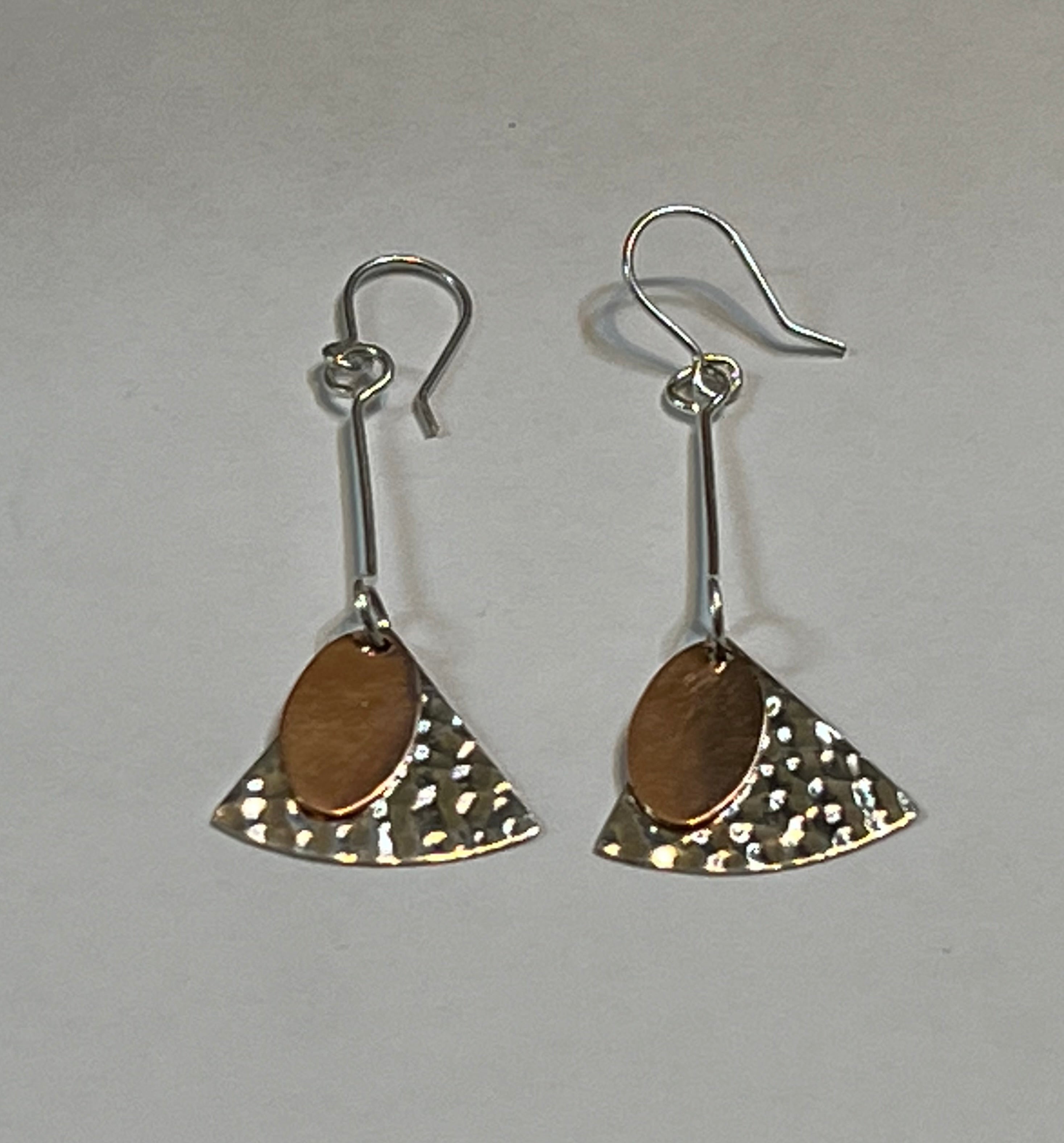 Hammered Copper & Silver Shapes Drop Earrings