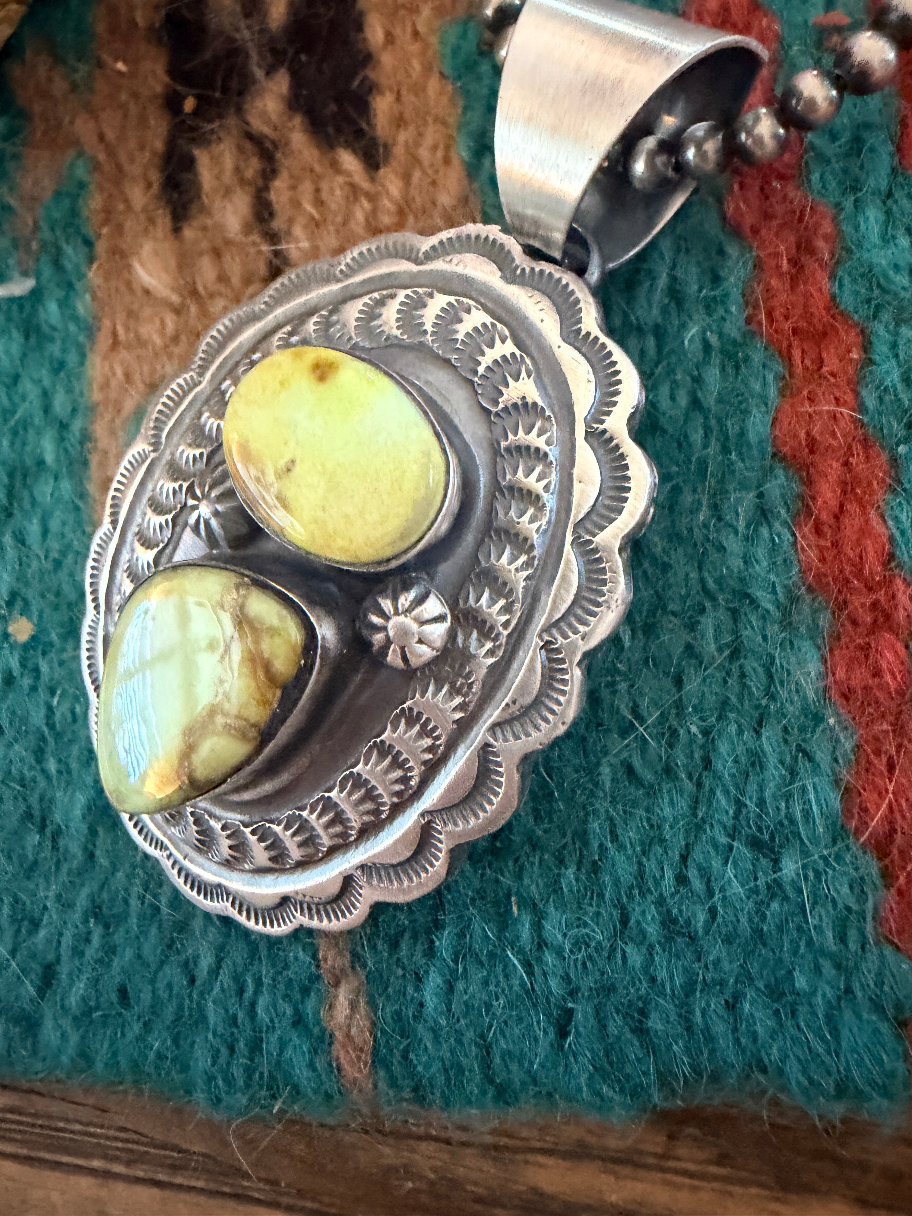 Handcrafted Sterling Silver & Palomino Turquoise Concho Pendant by Chimney Butte