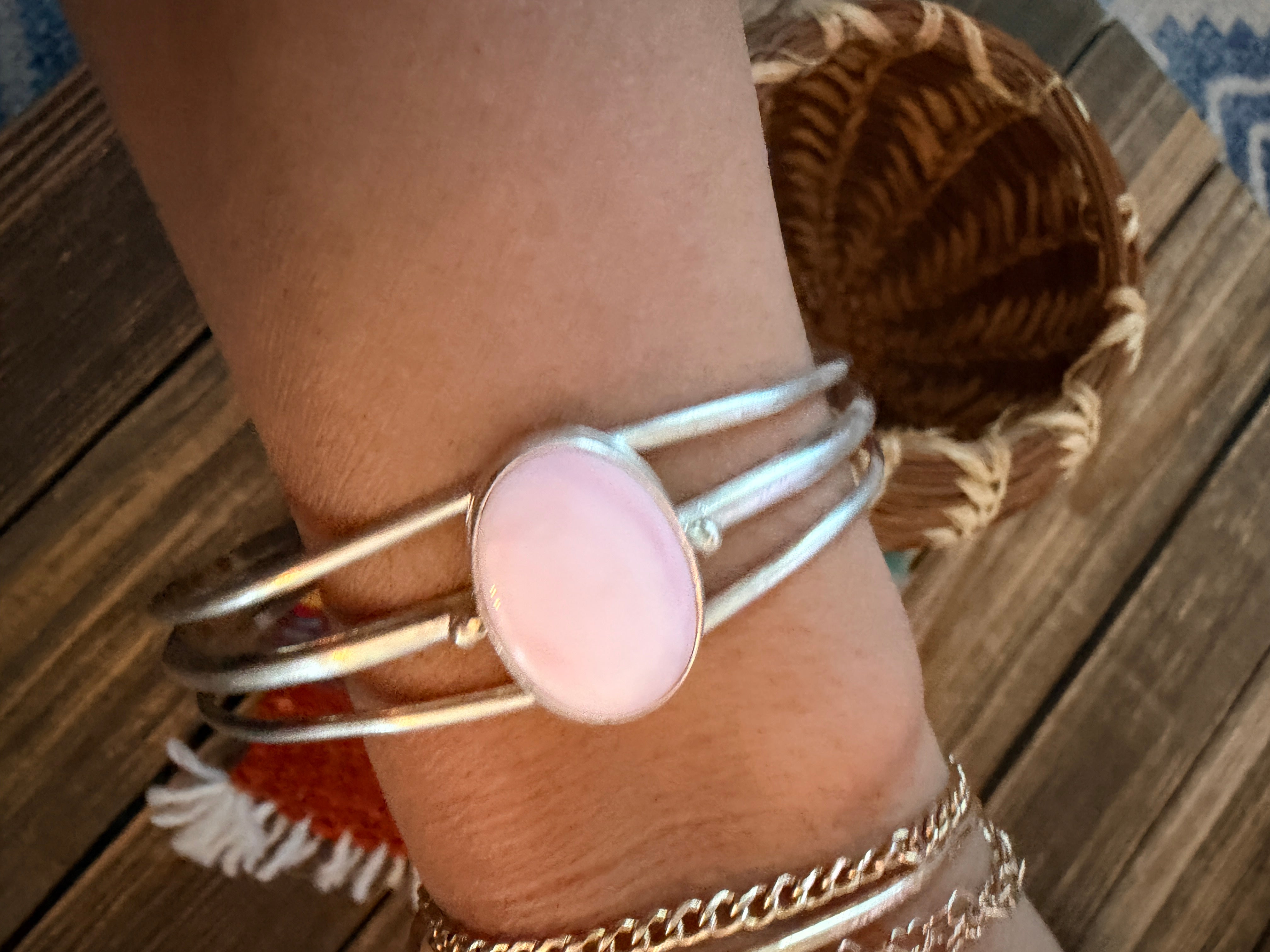 Handcrafted Queen Pink Conch & Sterling Silver Cuff Bracelet