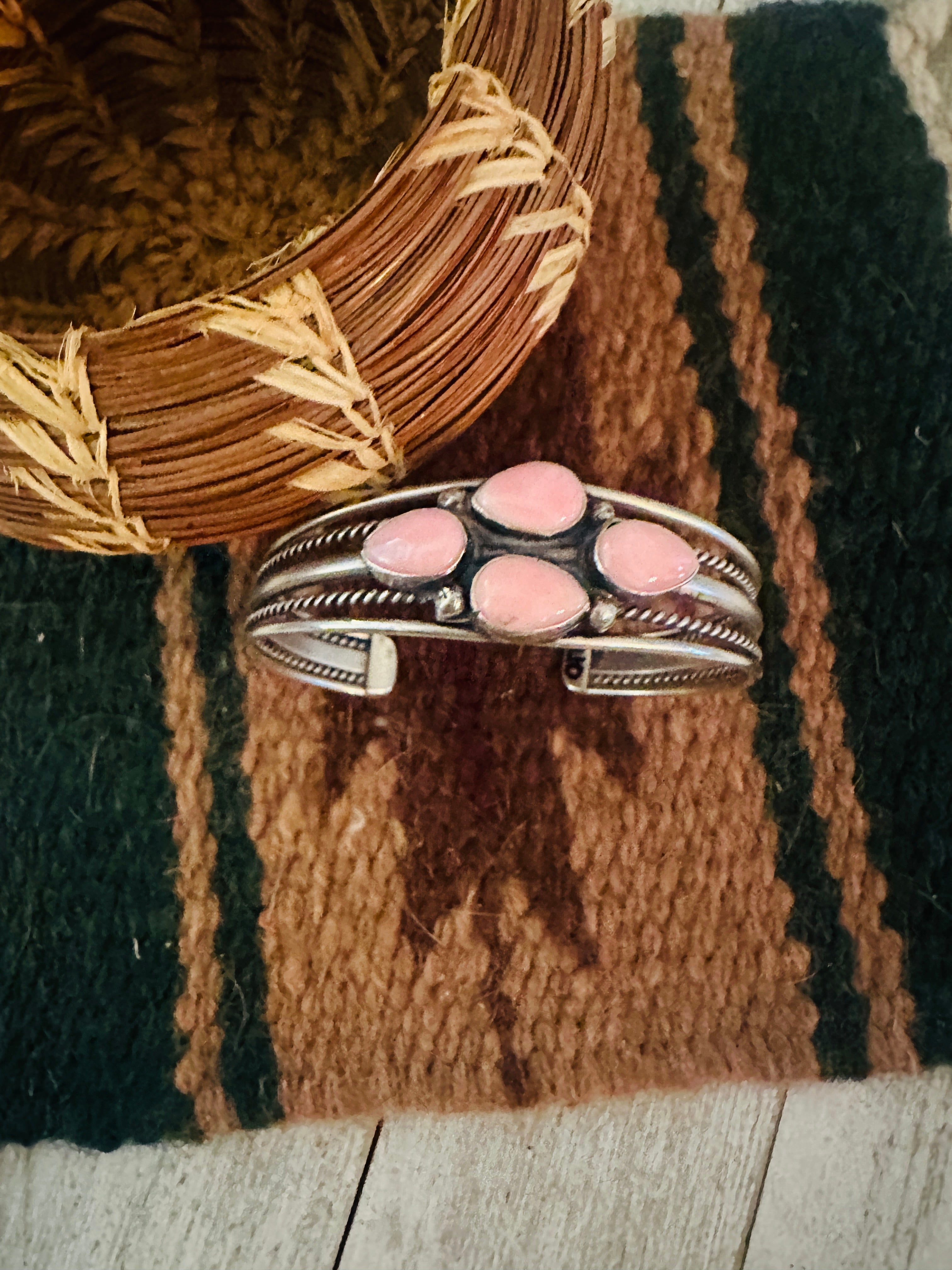 Handcrafted Queen Pink Conch Shell & Sterling Silver Cuff Bracelet