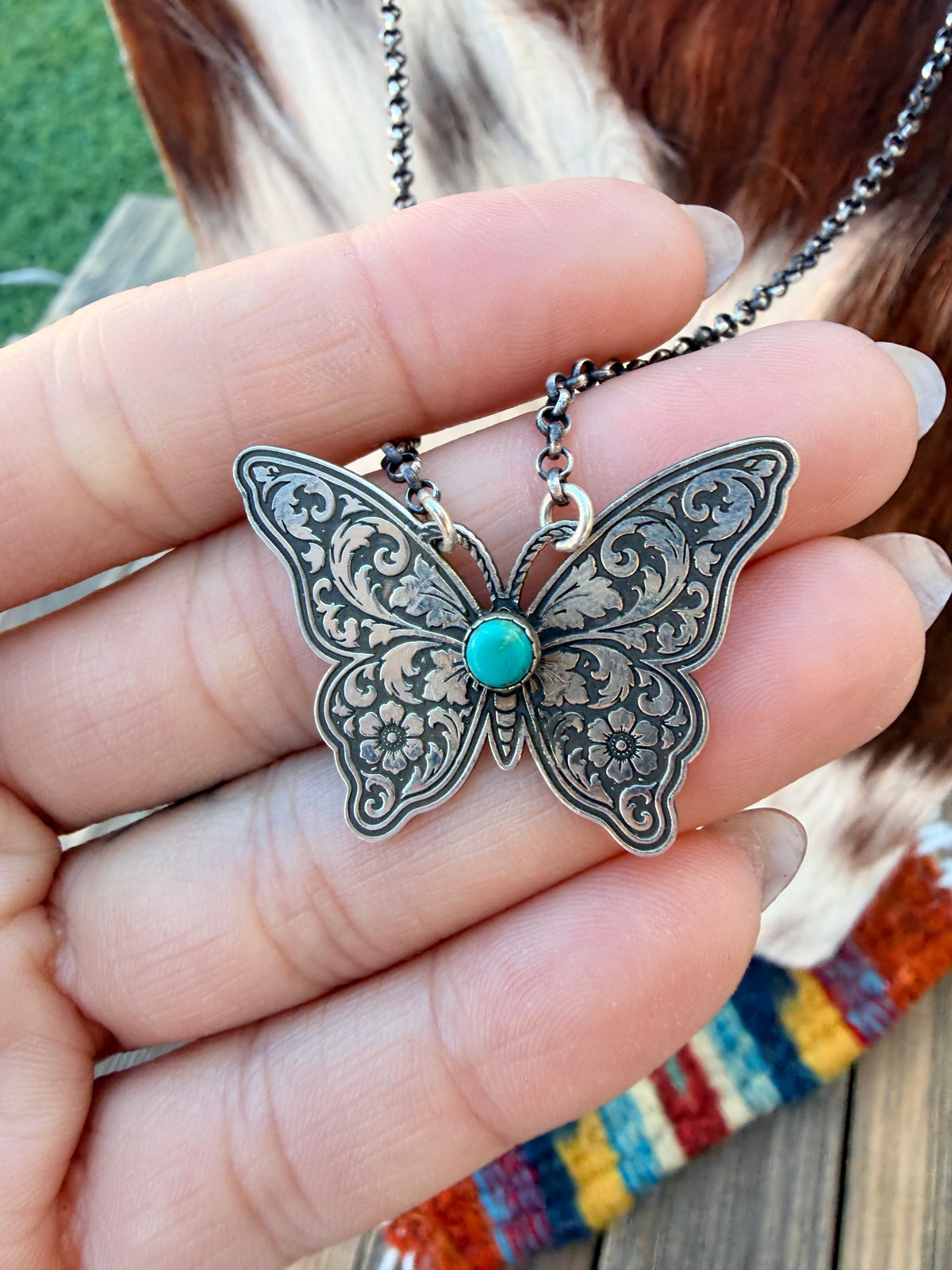 Handmade Sterling Silver & Turquoise Butterfly Necklace